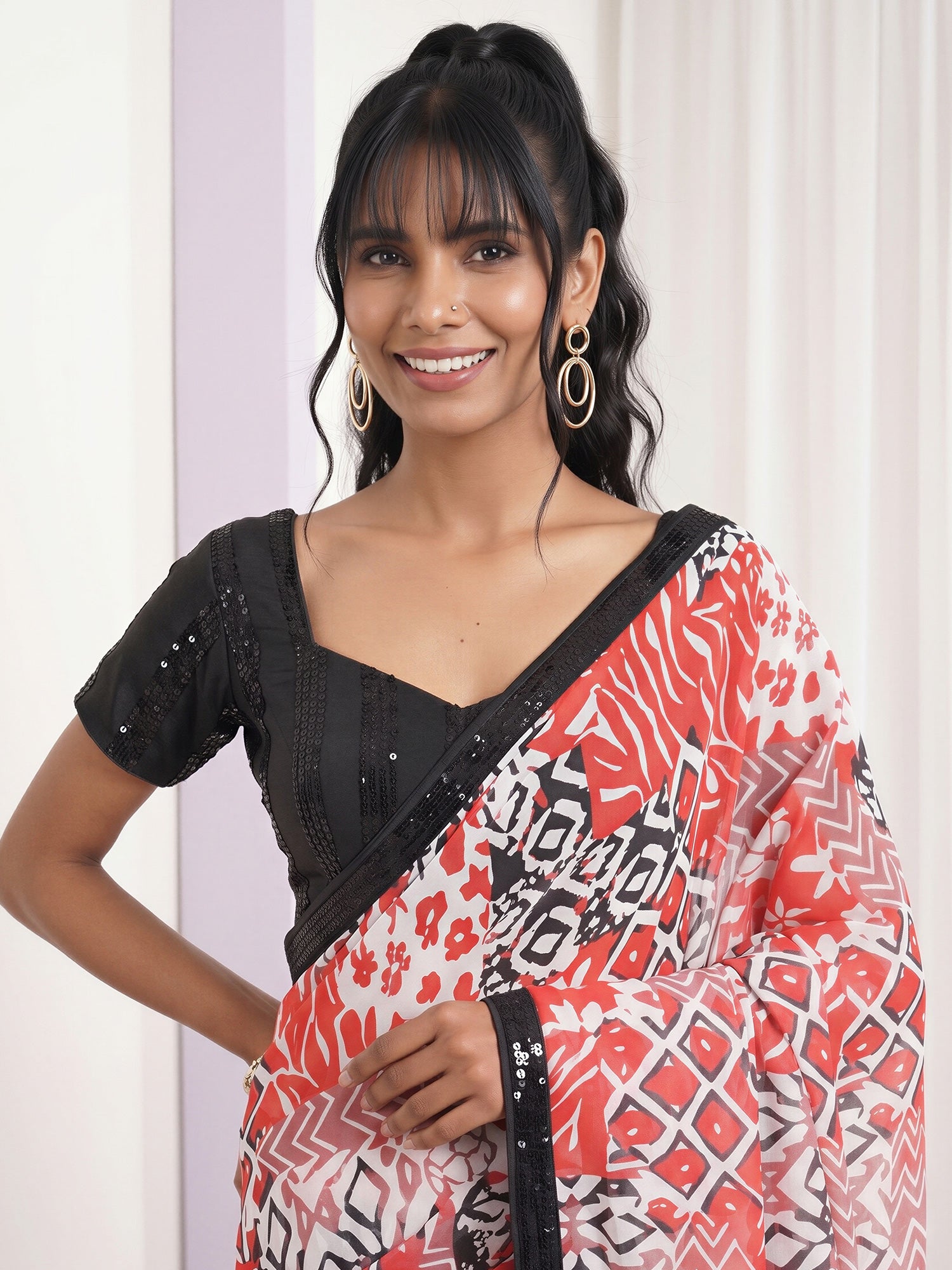 Orange Pure Georgette saree – detail view 4