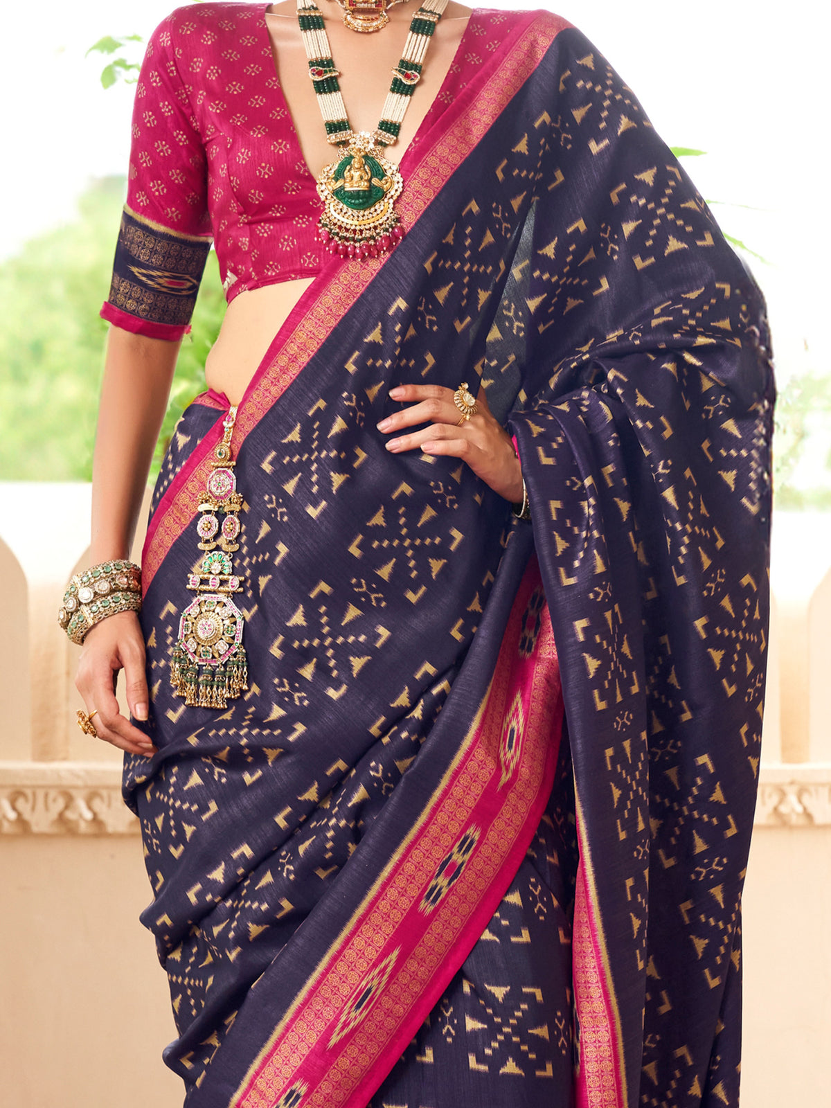 Navy Blue silk blend saree view 3