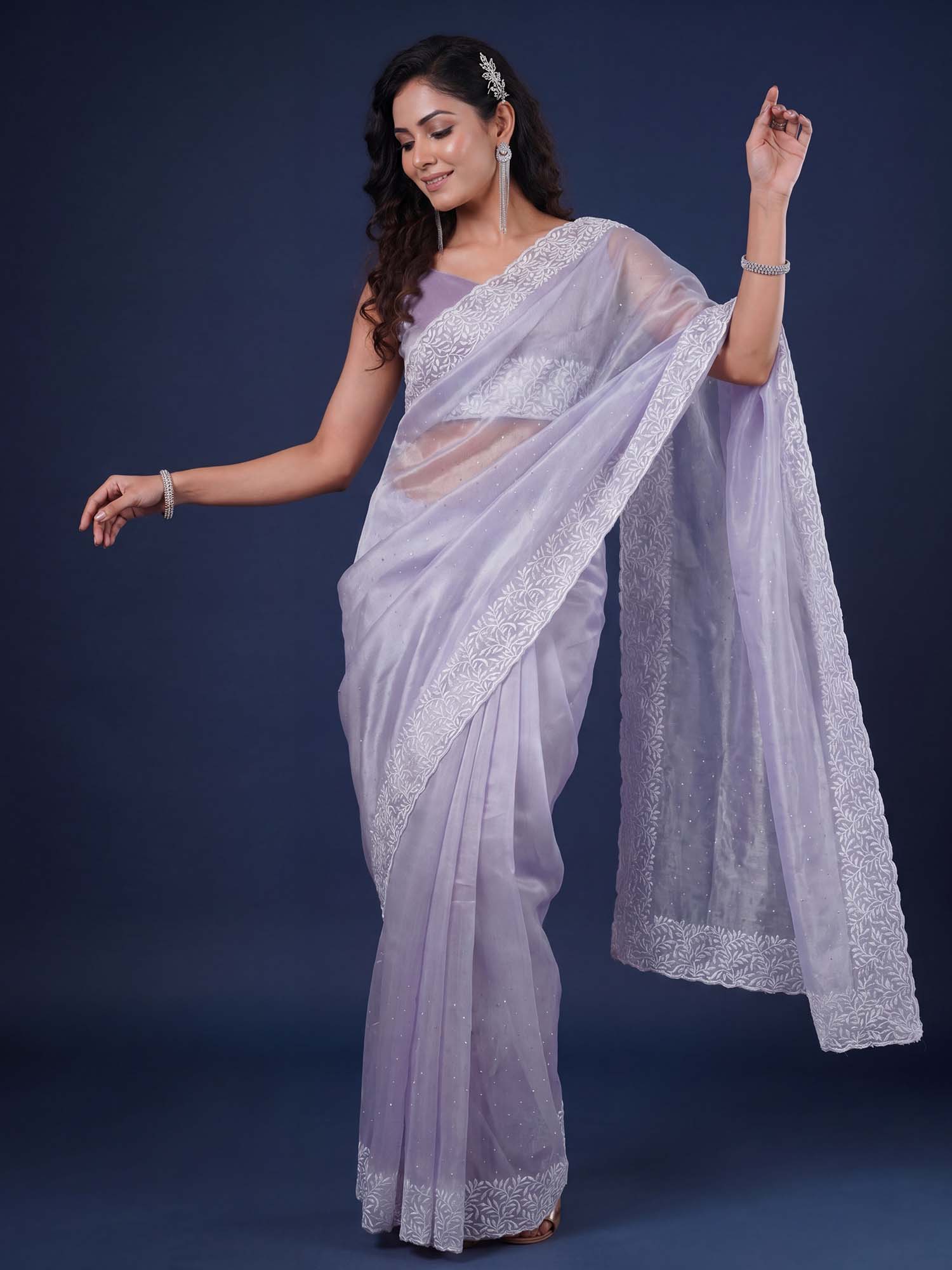 Lavender Organza saree – detail view 3