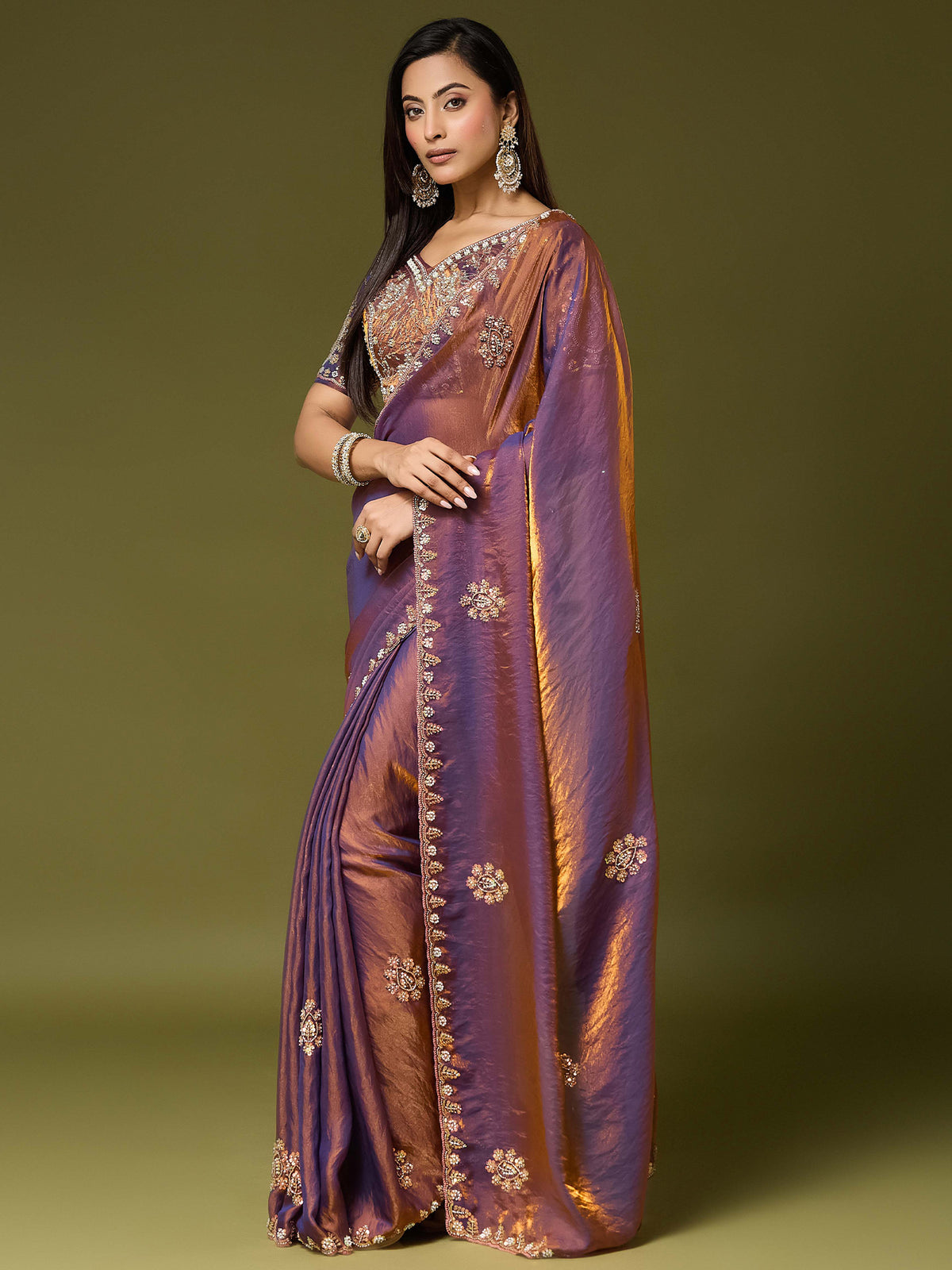 Bronze Satin Silk saree – detail view 2