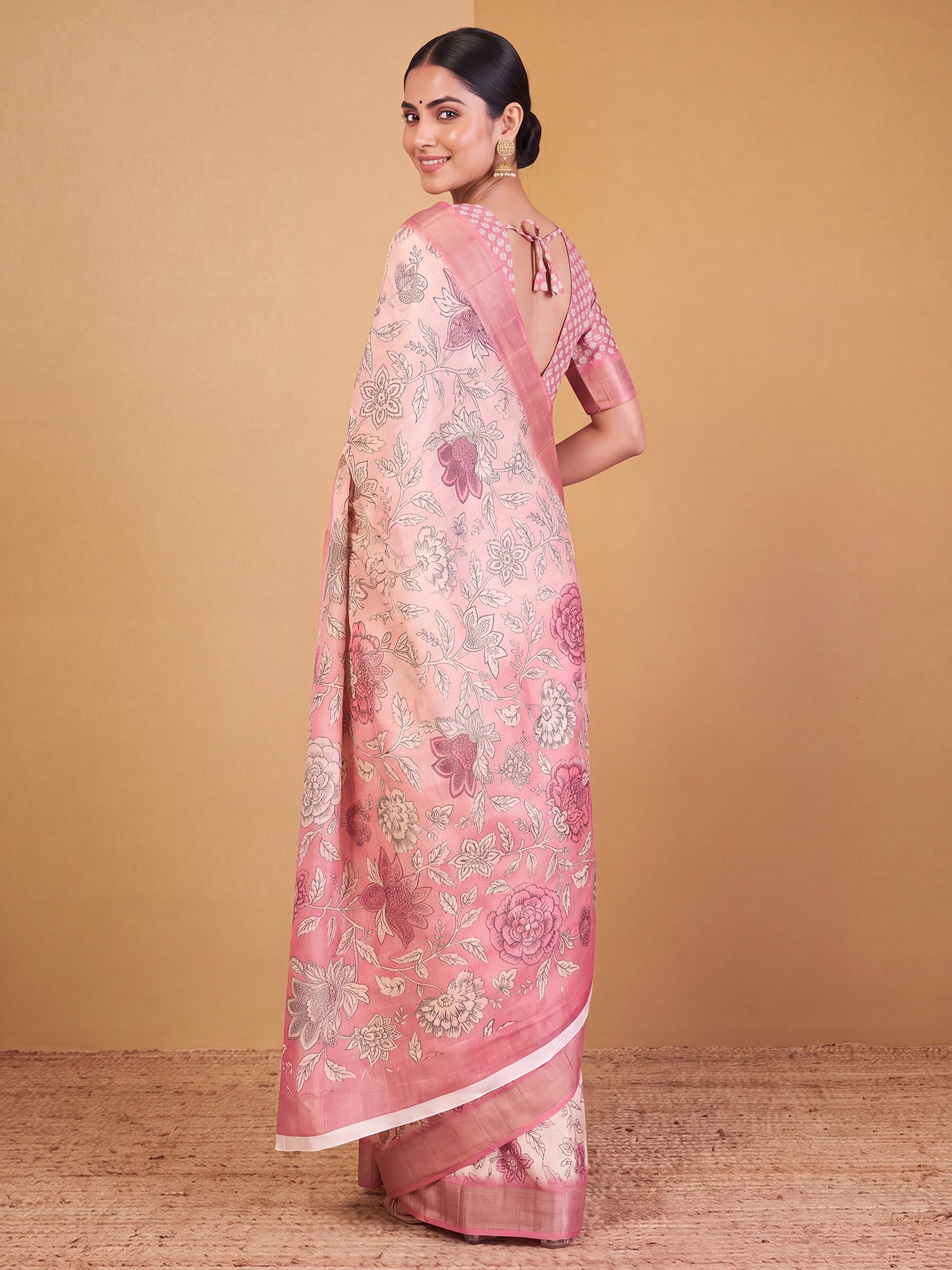White Satin Silk saree – detail view 1