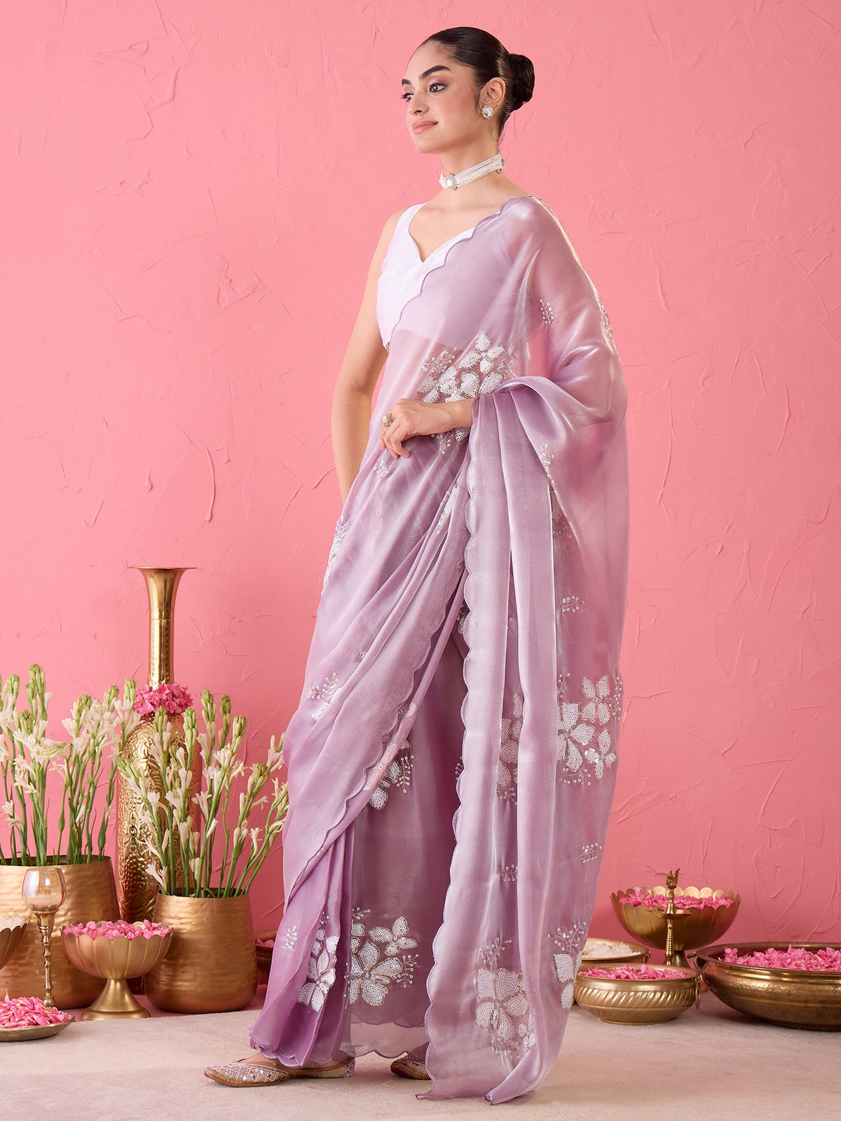 Lavender Organza saree – detail view 1