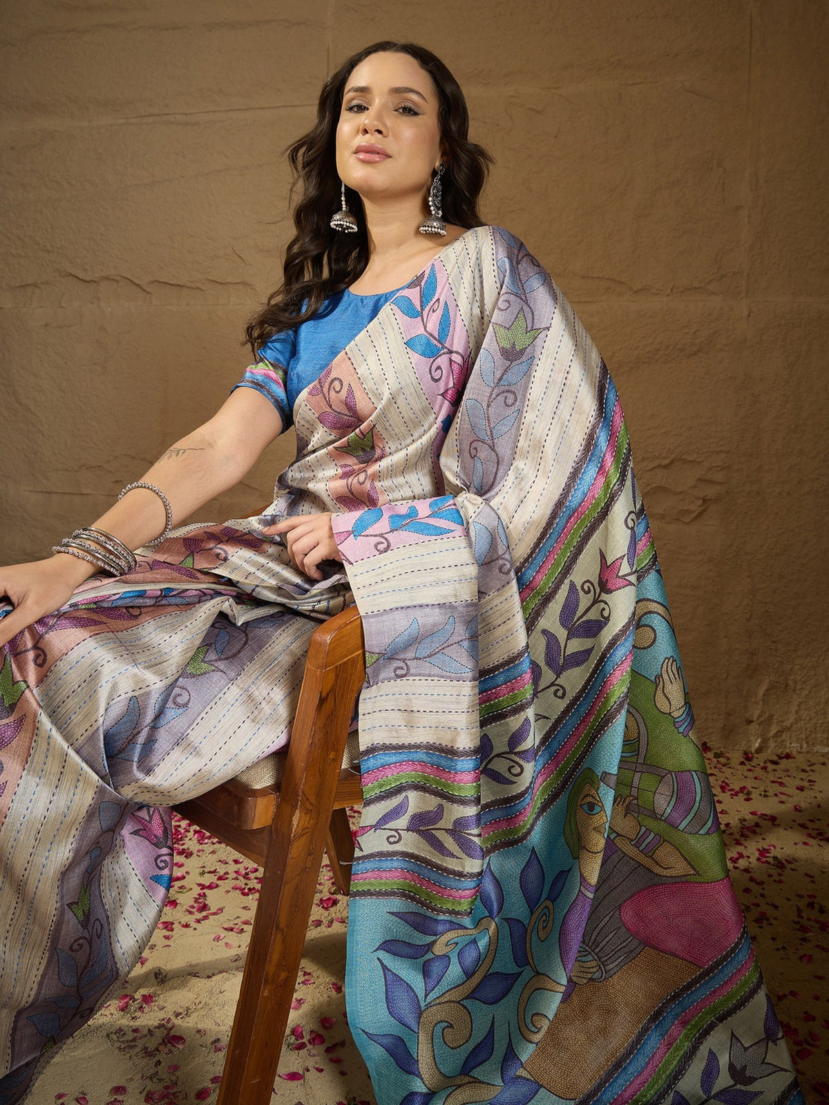 Multicolored art silk saree view 1
