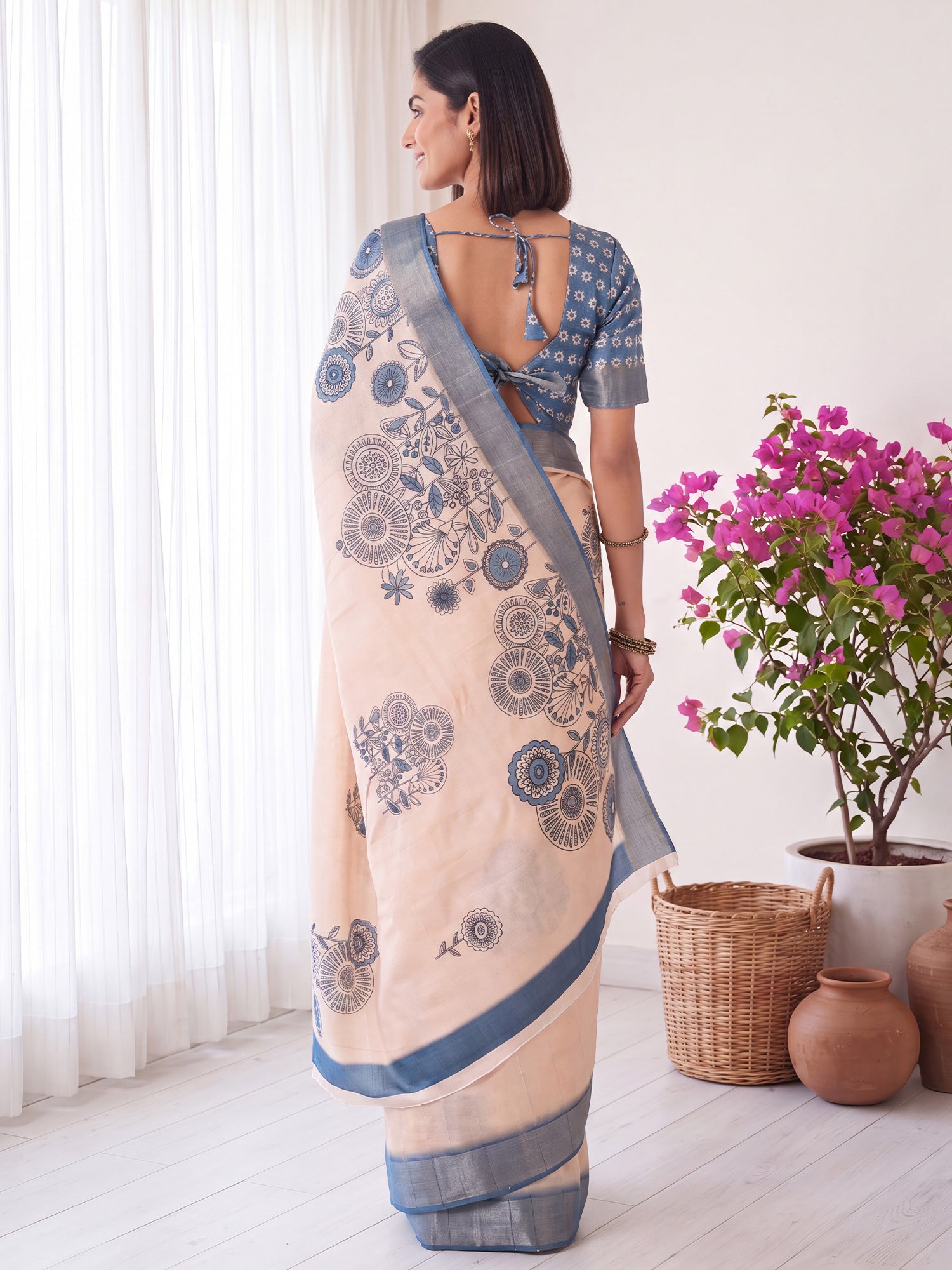 White Satin Silk saree – detail view 1