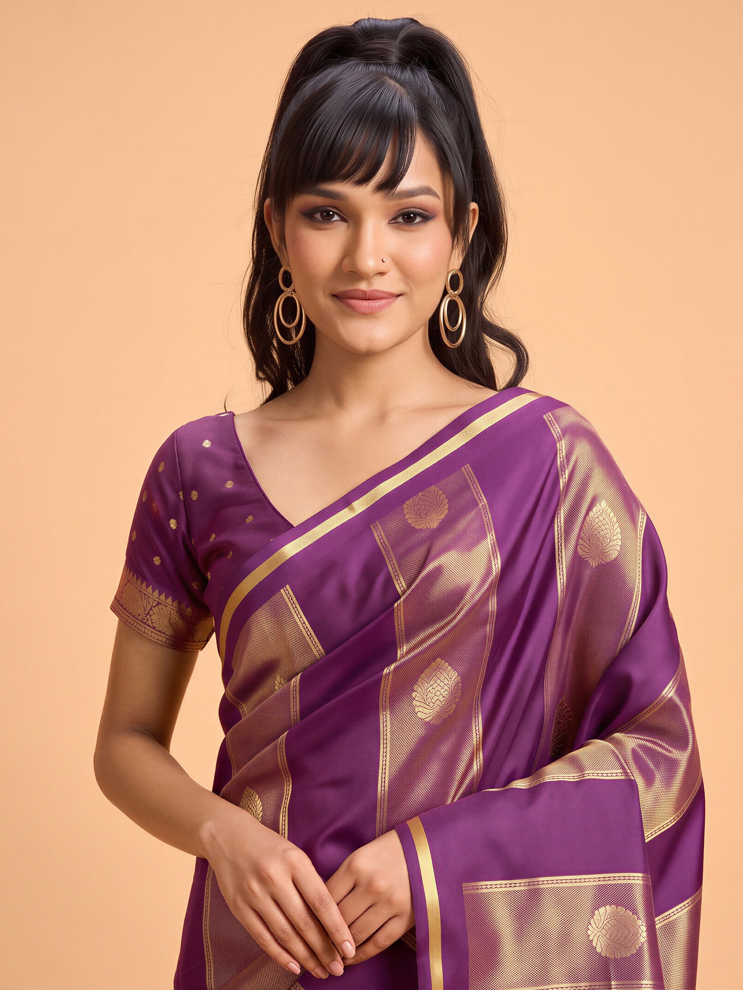 Wine Satin saree – detail view 4