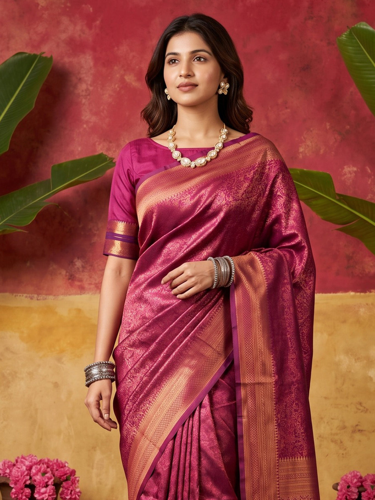 Wine Silk Blend saree – detail view 4