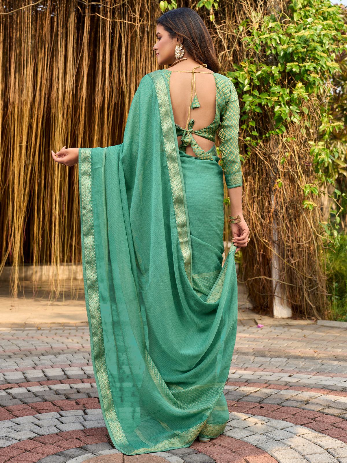 Mint Green Chiffon saree – detail view 1