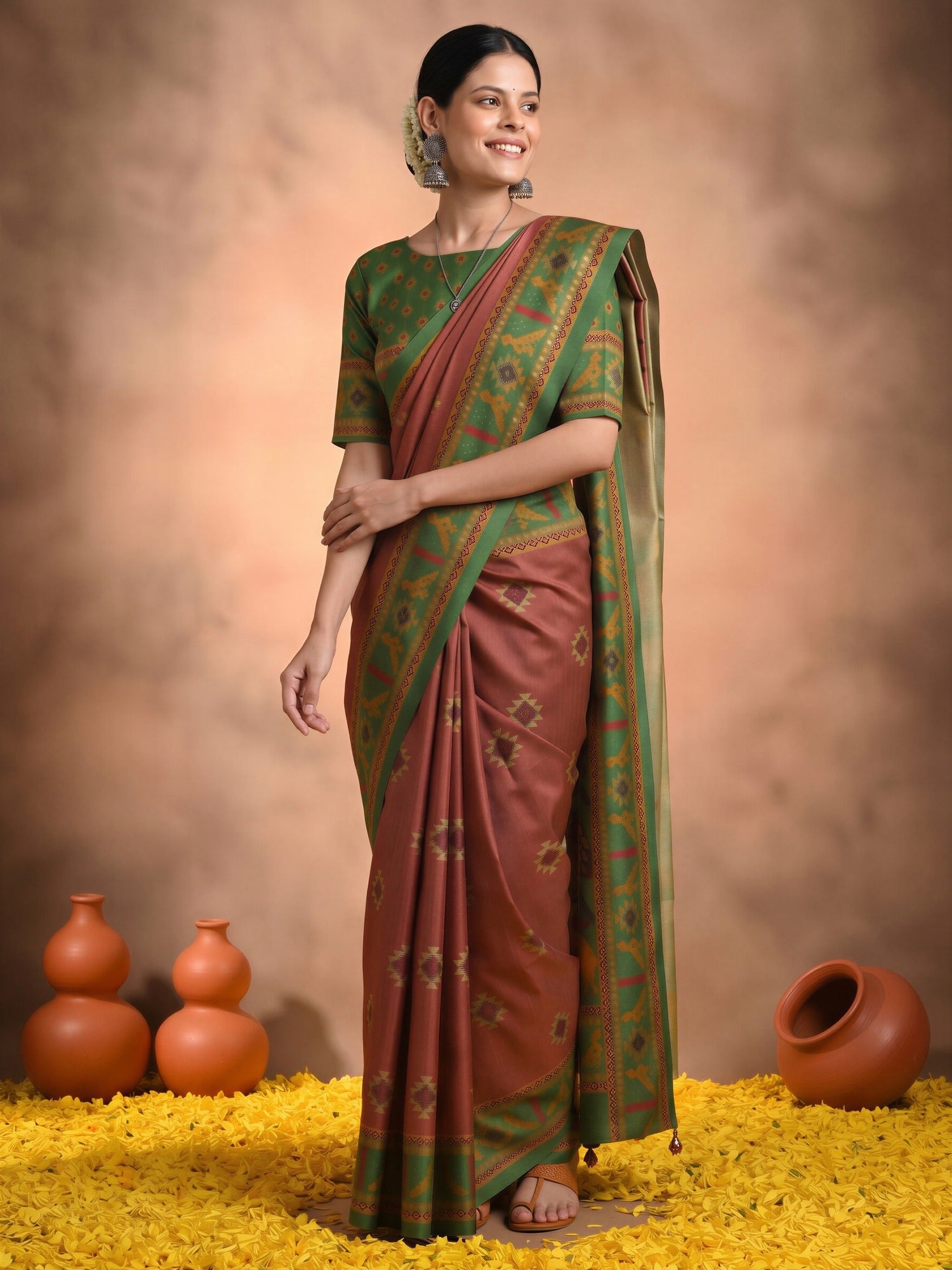 Rust Silk Blend saree – detail view 3
