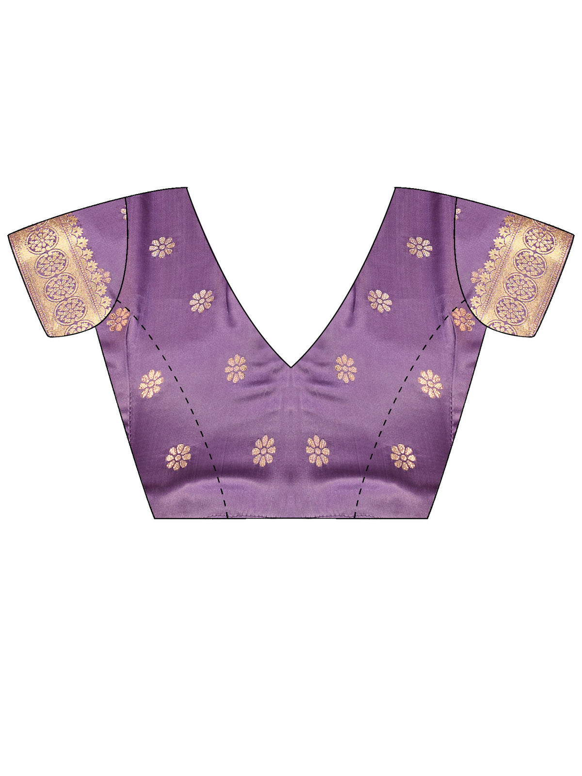 Unstitched lavender satin silk blouse piece with zari butta design