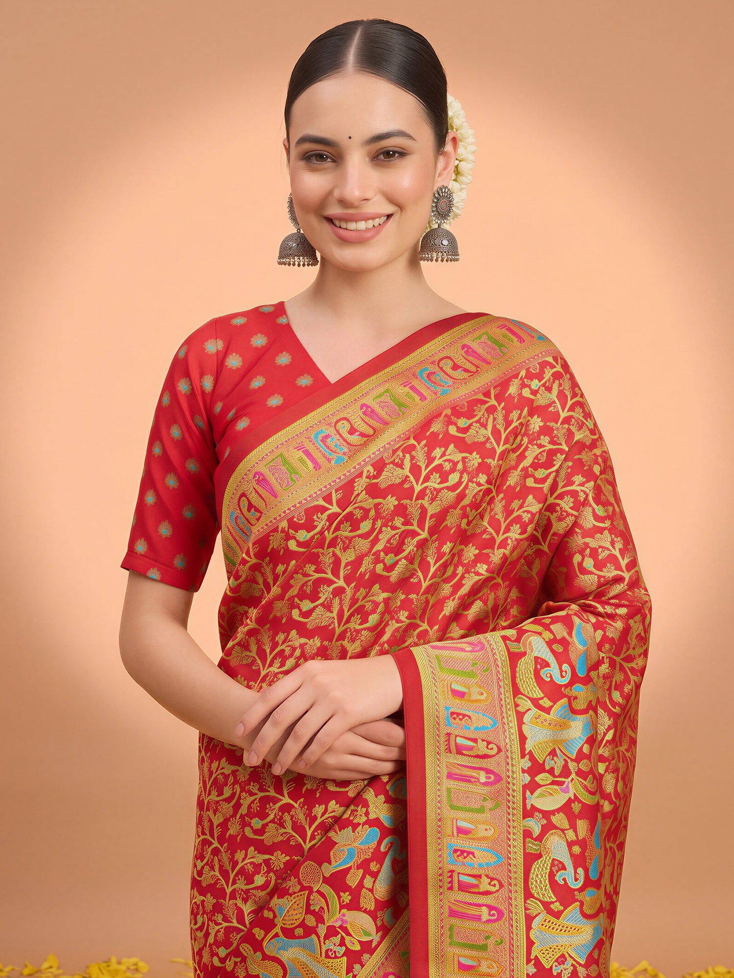 Red Silk Blend saree – detail view 4