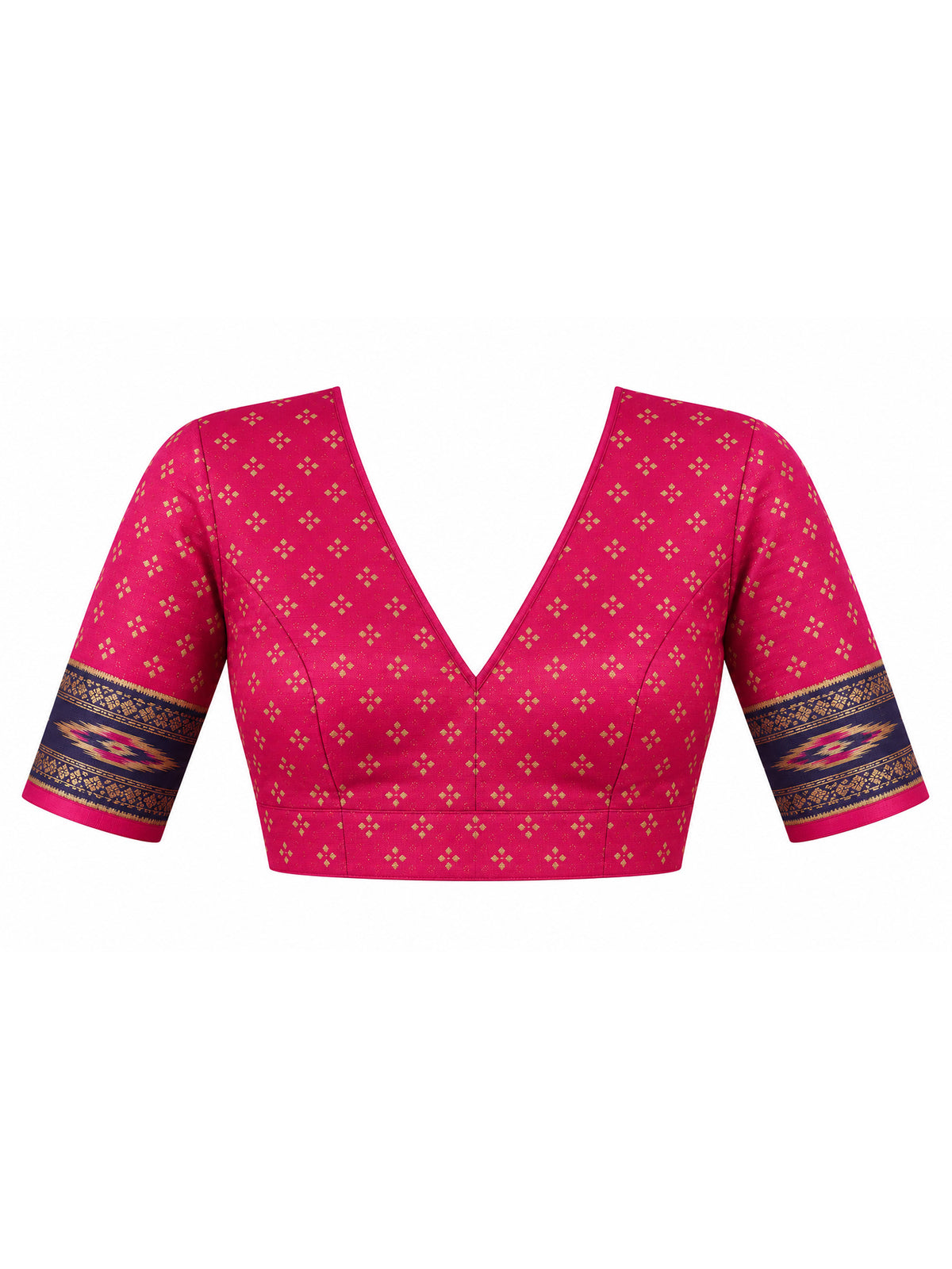 Unstitched pink silk blend blouse piece with ethnic motif design