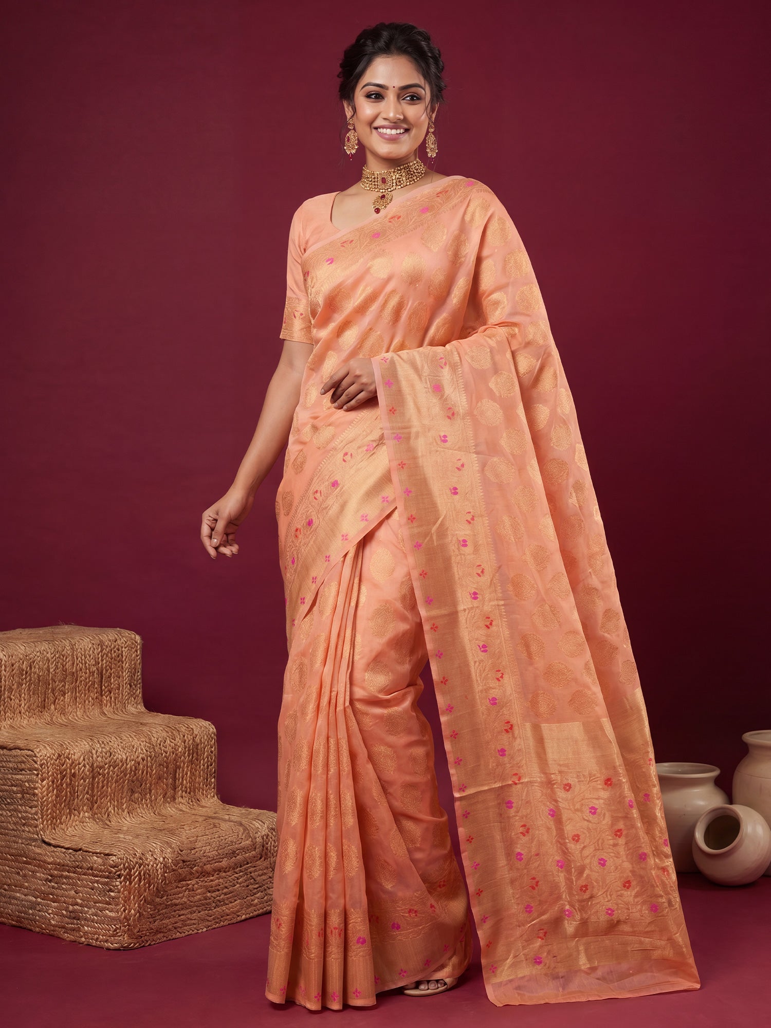 Orange Silk Blend saree – detail view 3
