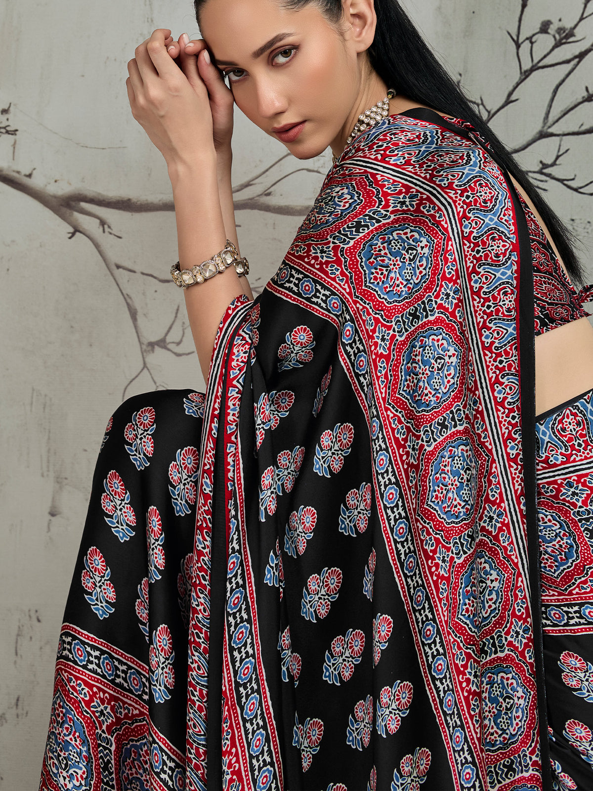 Black satin saree view 2