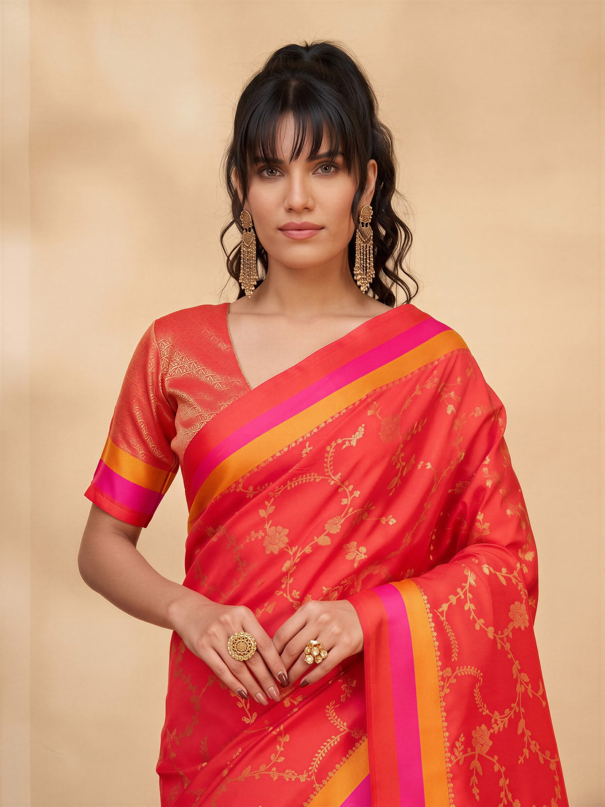 Coral Pure Silk saree – detail view 4