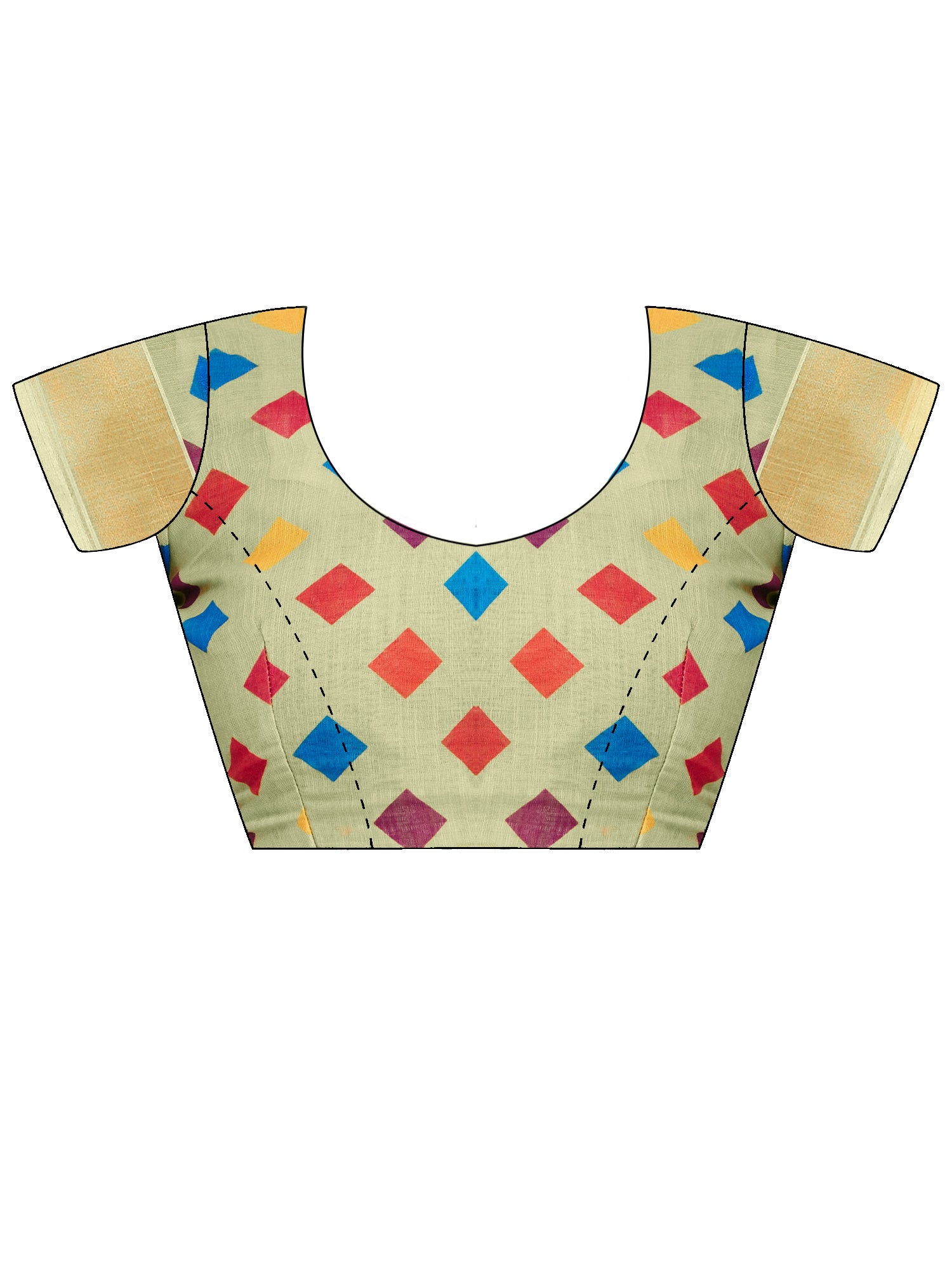 Unstitched light green linen blouse piece with geometric design