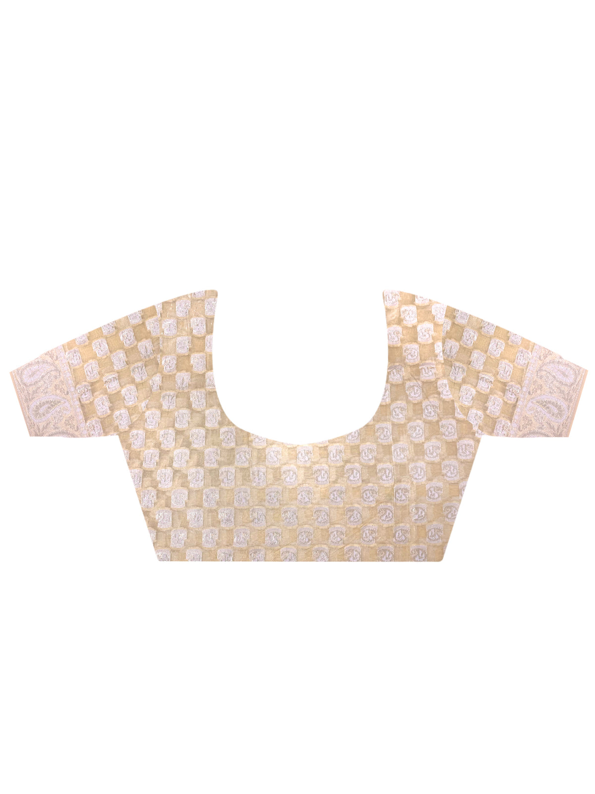 Unstitched white organza blouse piece with ethnicmotif design