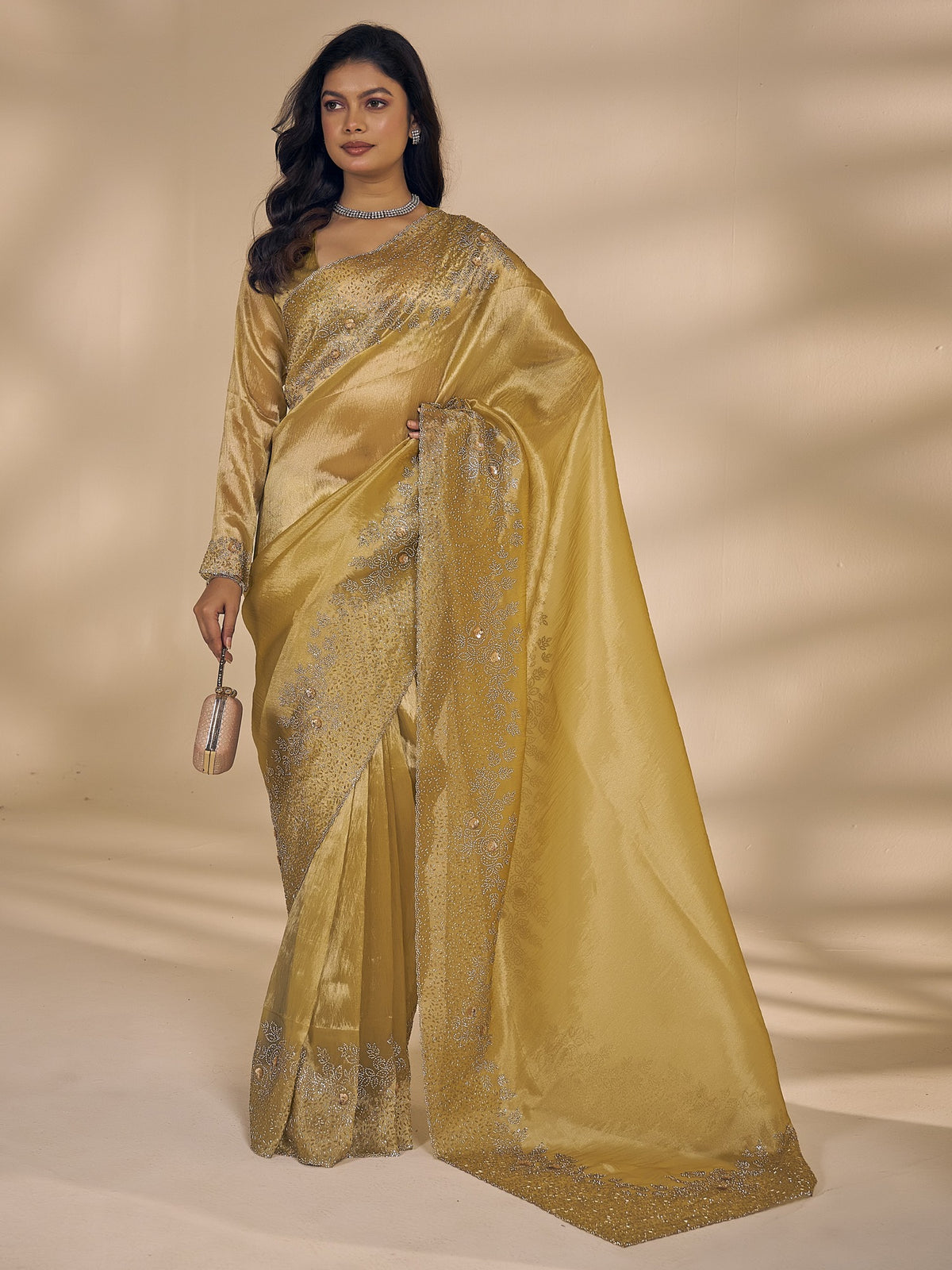 Yellow organza saree view 2