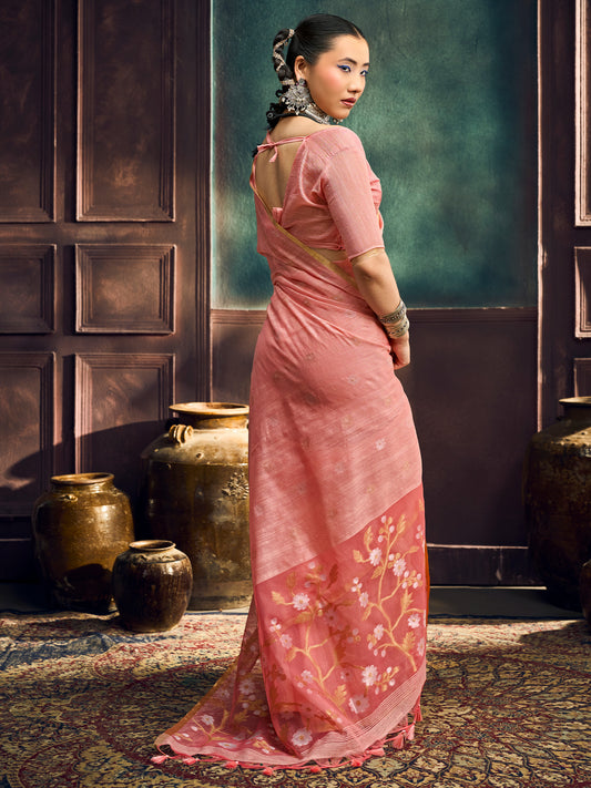 Peach Muga Cotton saree – detail view 1