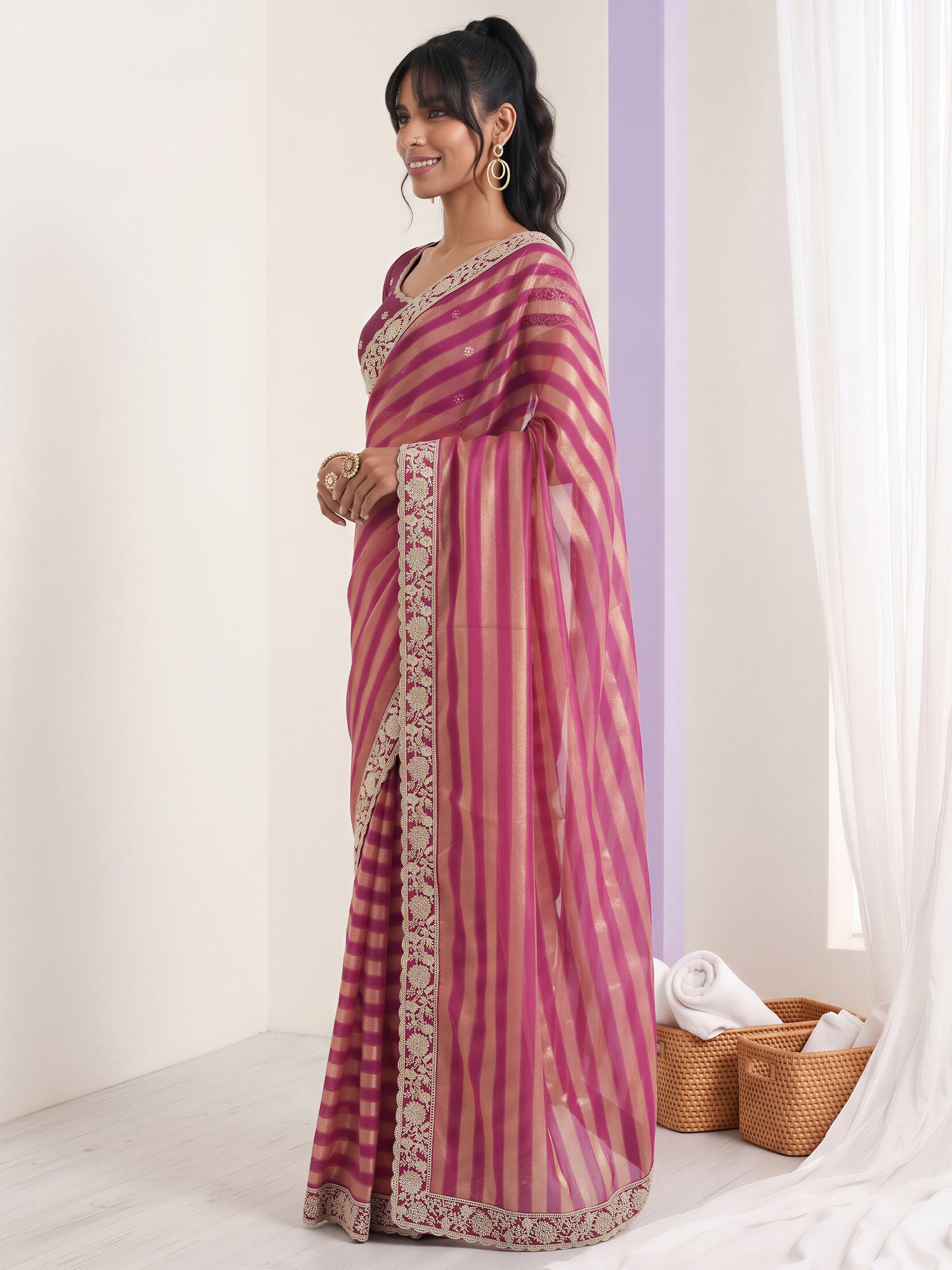 Purple Net saree – detail view 3