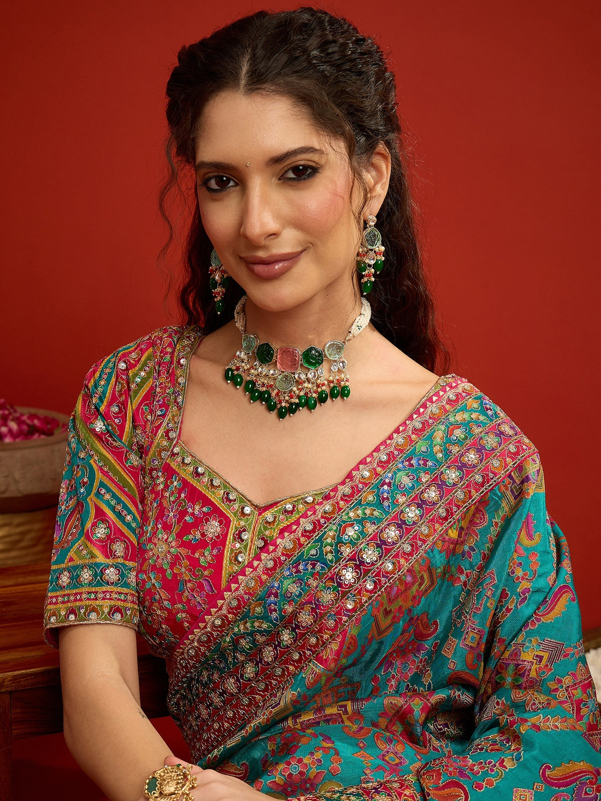 Aqua Blue Silk Blend saree – detail view 5