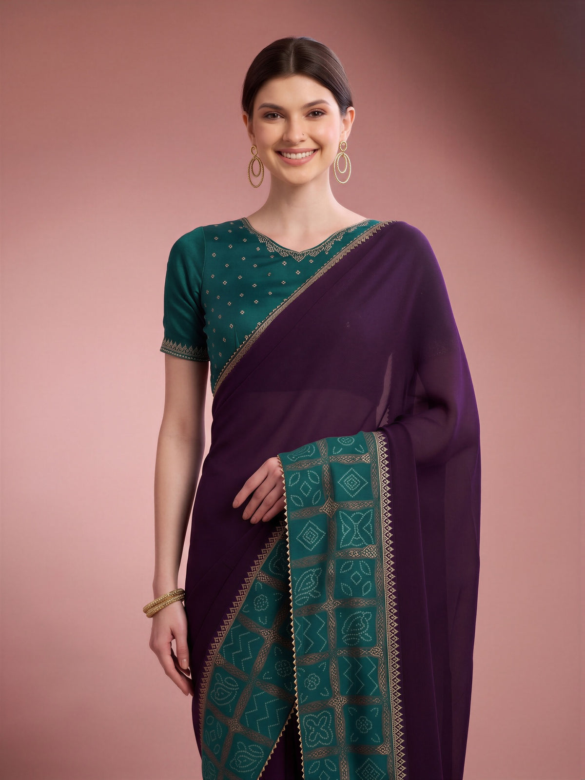 Purple Vichitra Silk saree – detail view 4