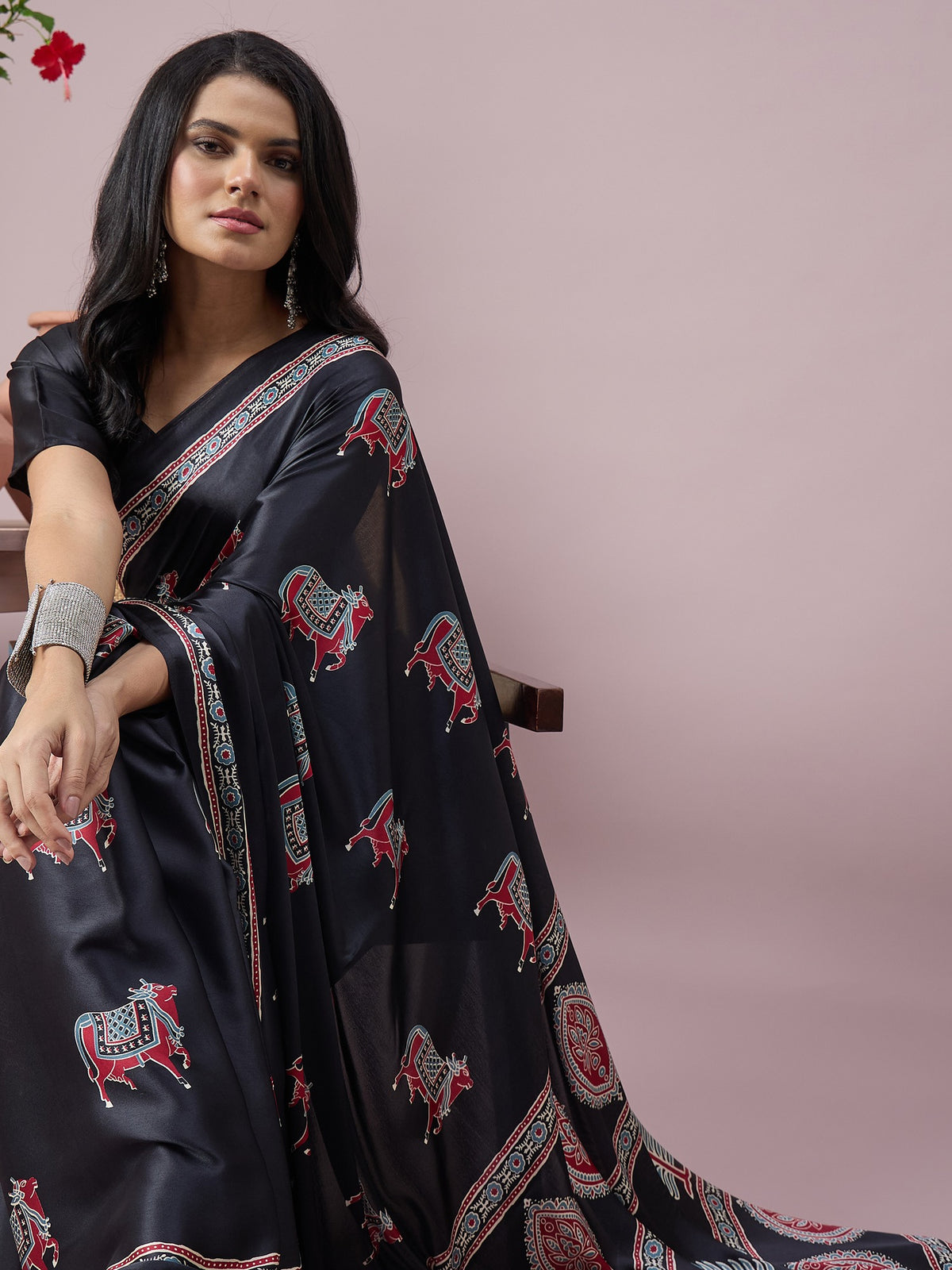 Black satin saree view 6