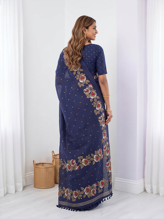 Navy Blue Dola Silk saree – detail view 1
