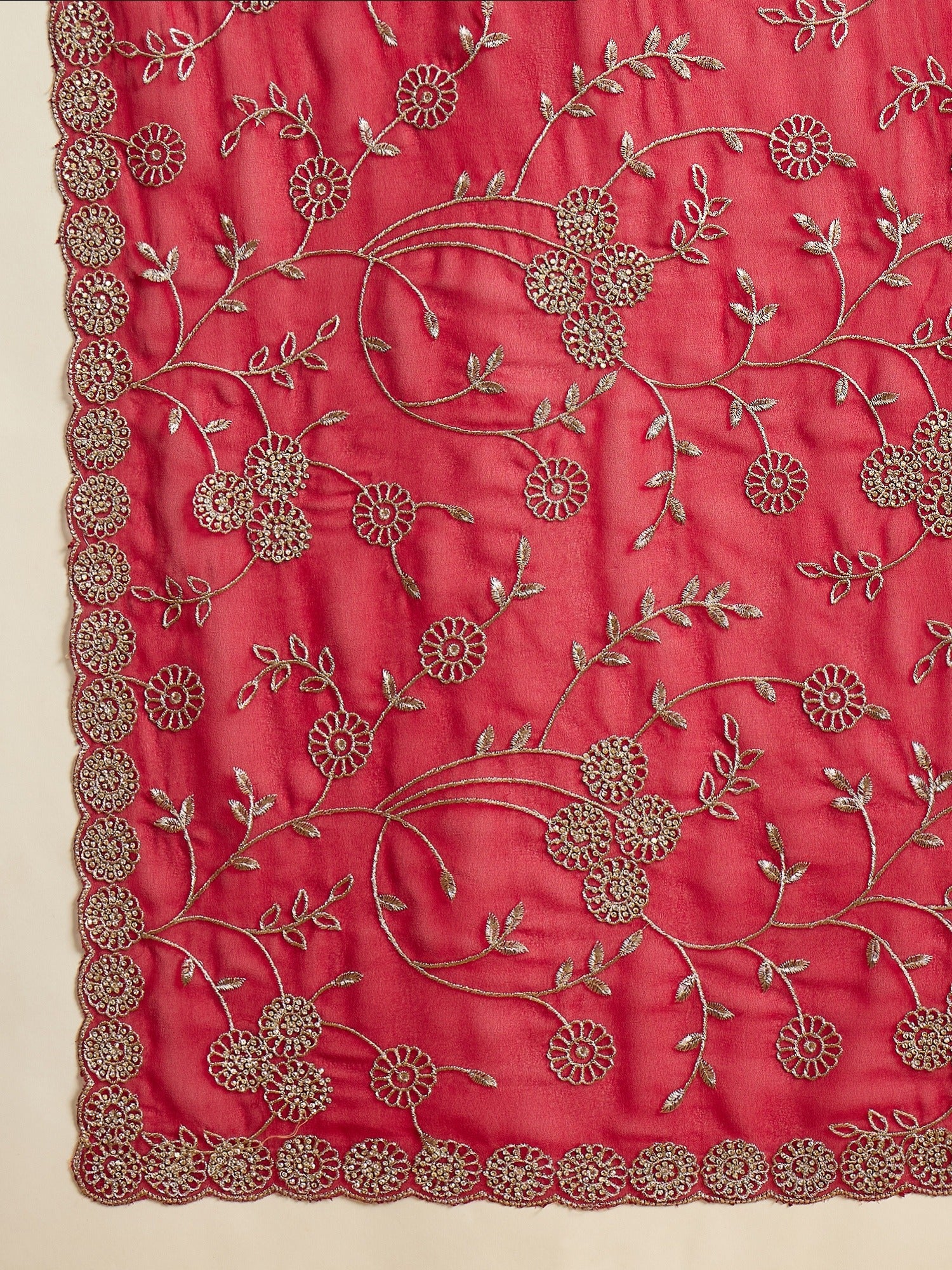 Red Georgette saree – detail view 3