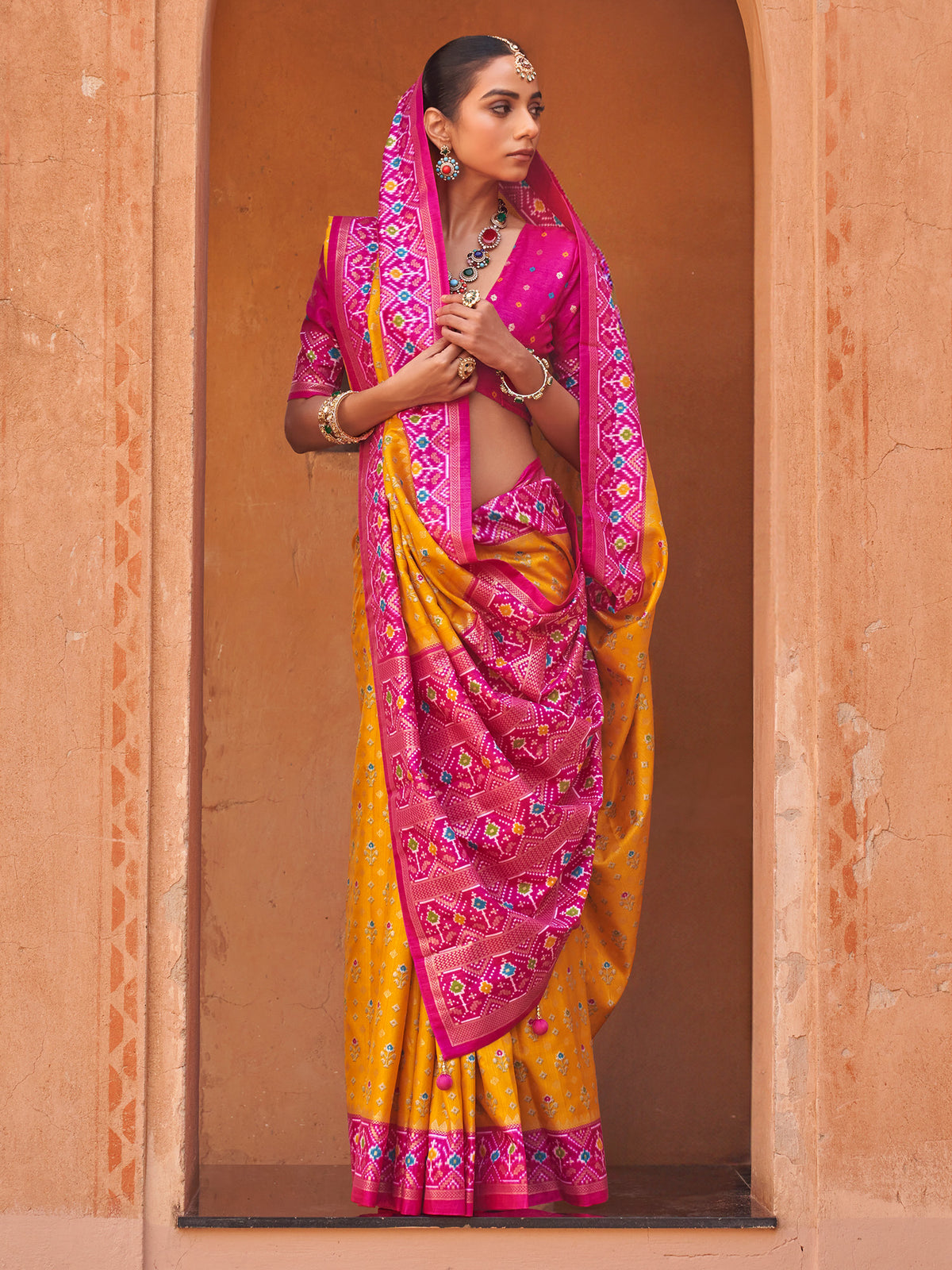 Mustard Silk Blend saree – detail view 1