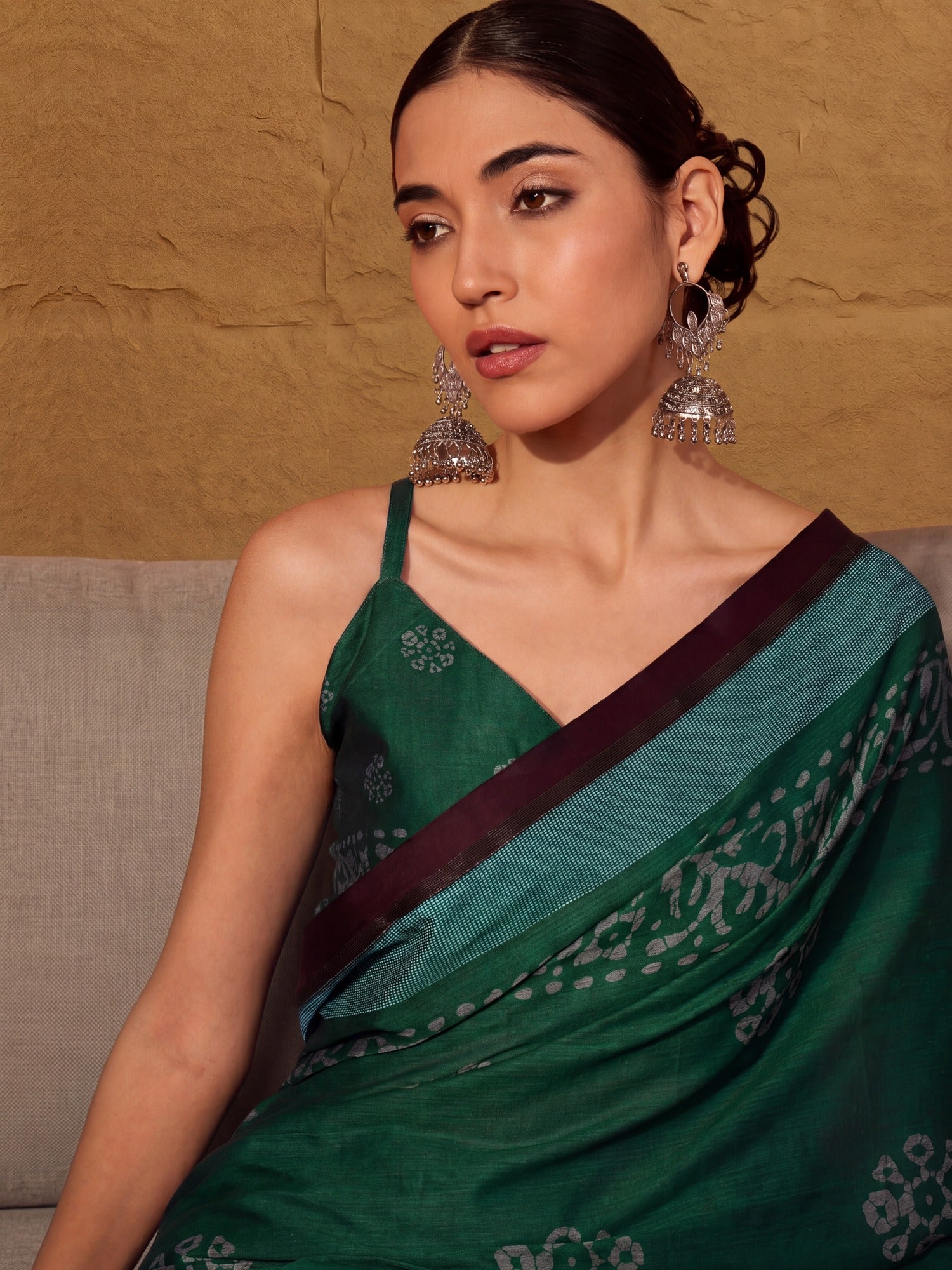 Green Cotton saree – detail view 3