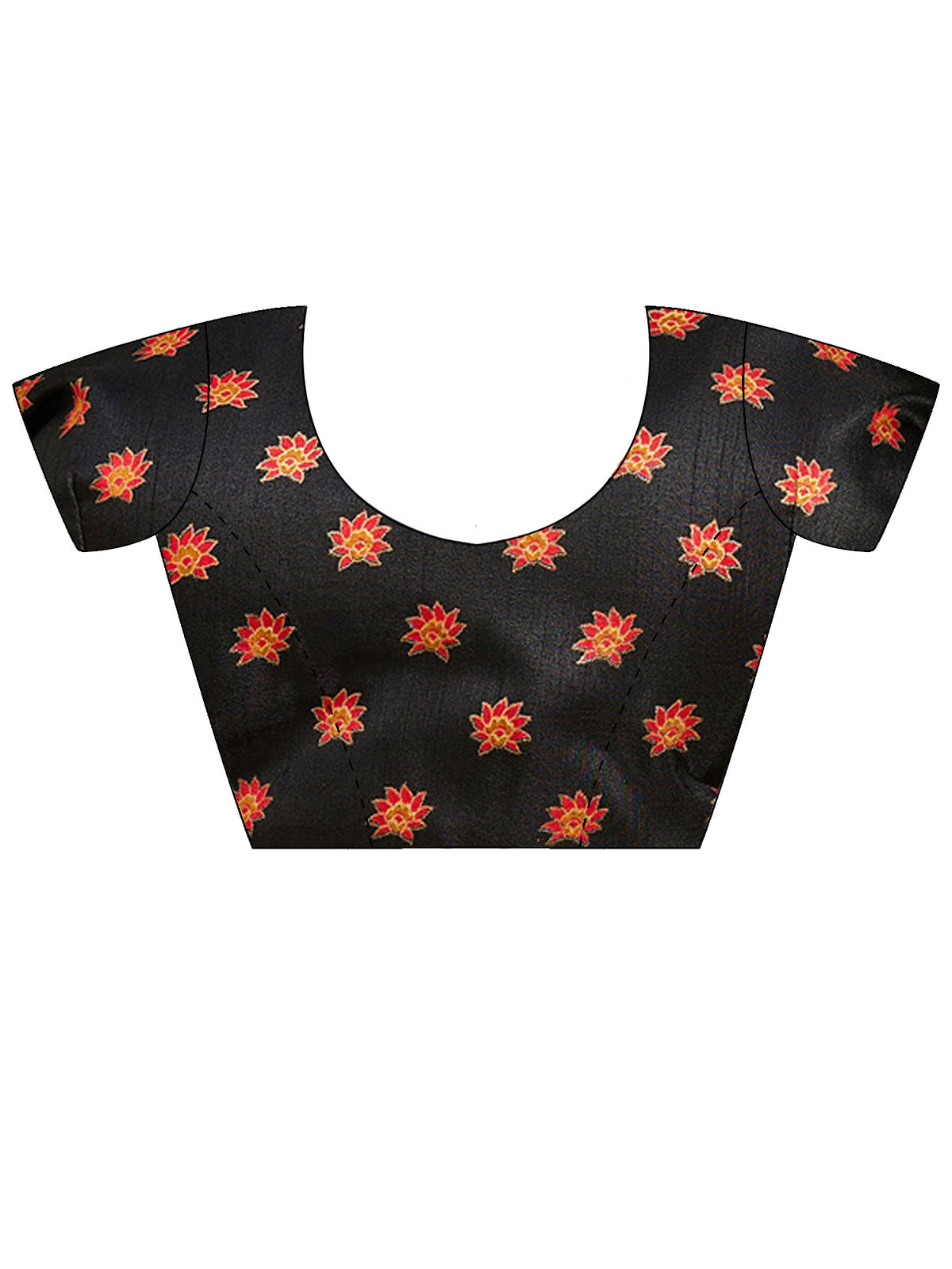 Unstitched black silk blend blouse piece with ethnic motif design