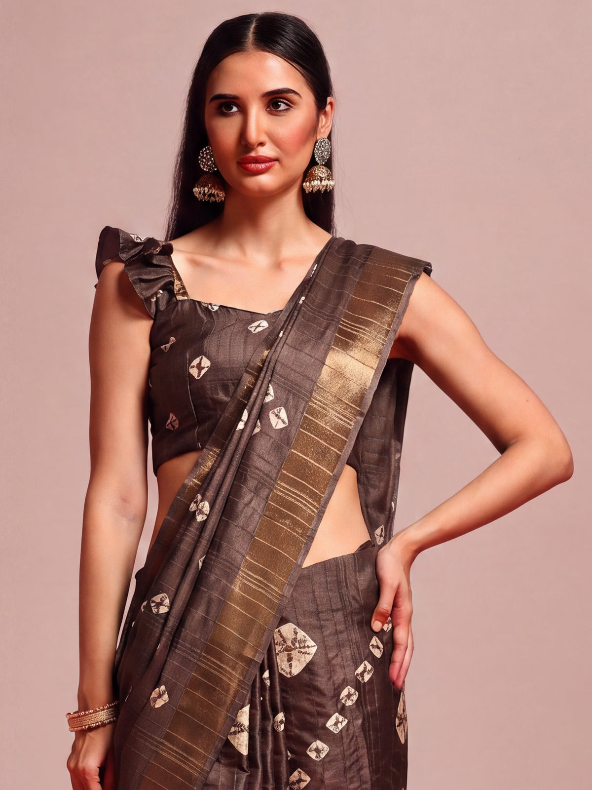 Coffee Brown Silk Blend saree – detail view 4