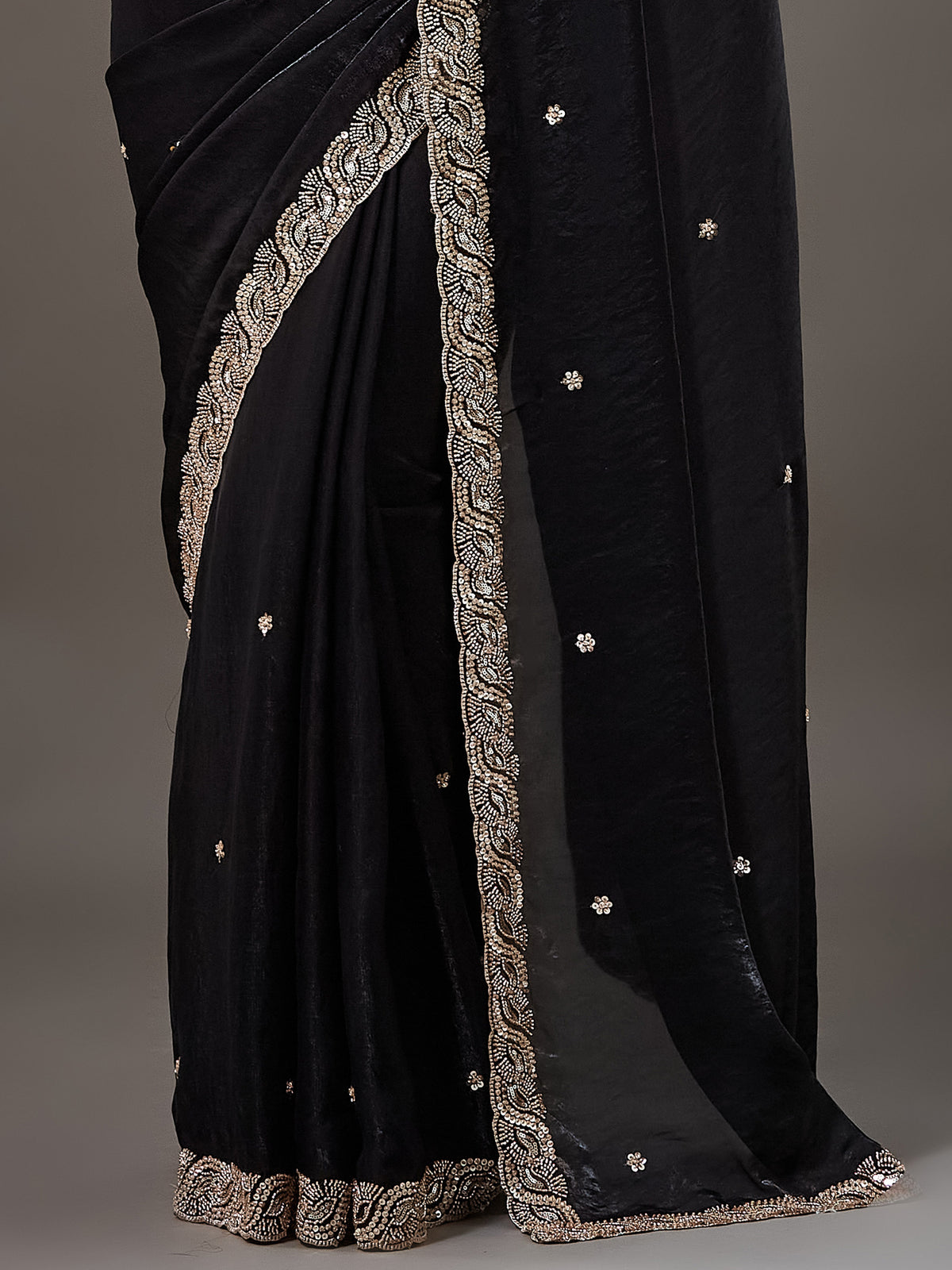 Black Satin saree – detail view 4