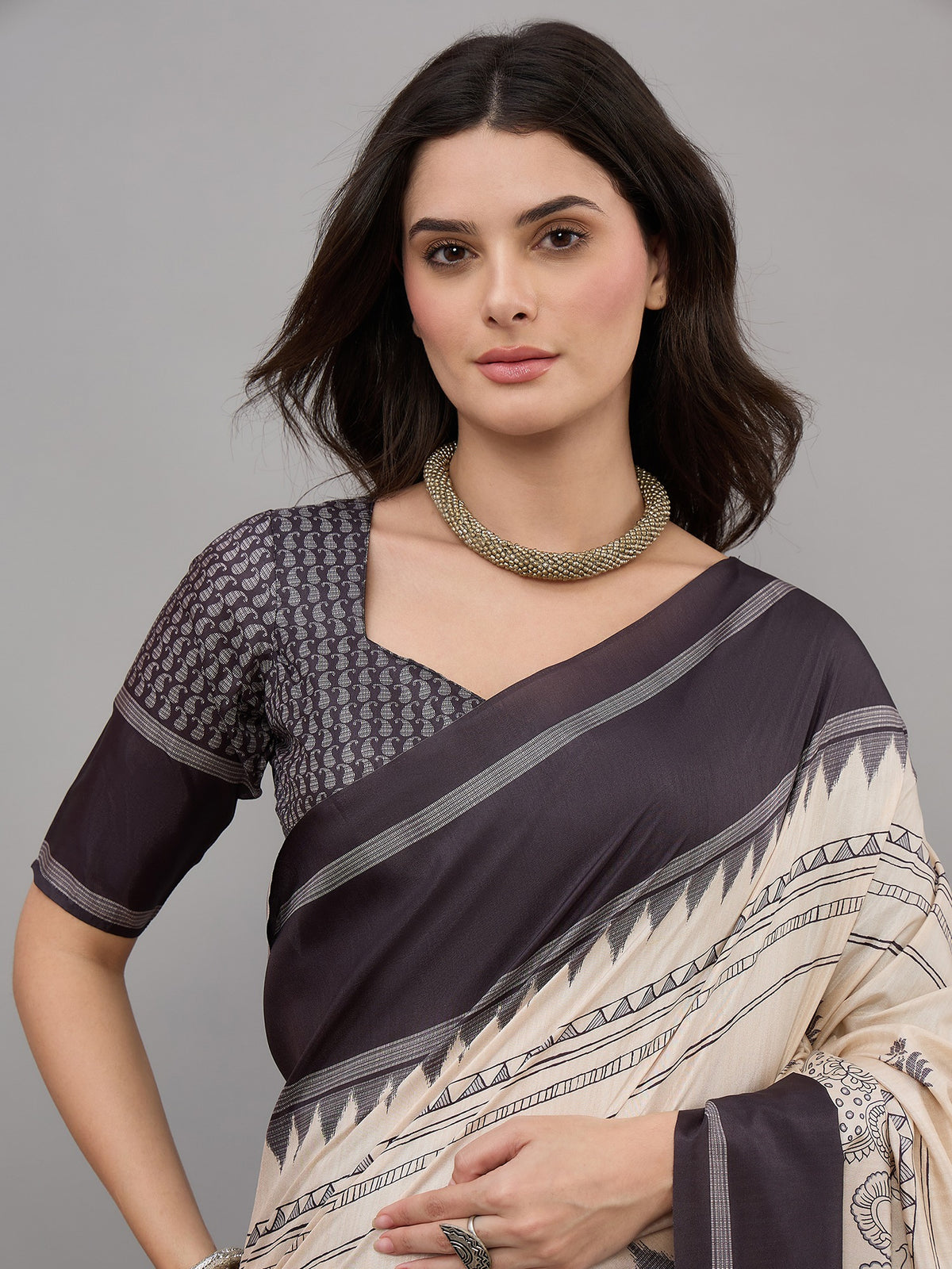 Off White soft silk saree view 3