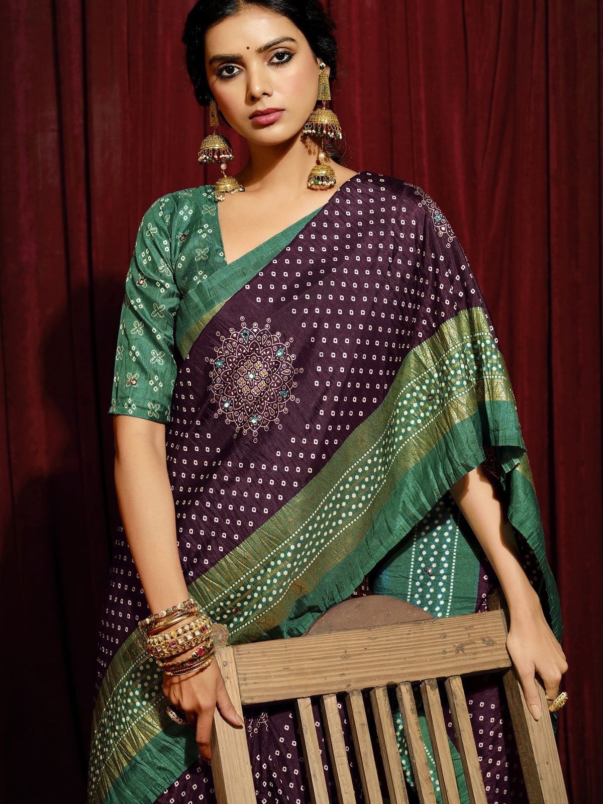 Purple tussar silk saree view 2