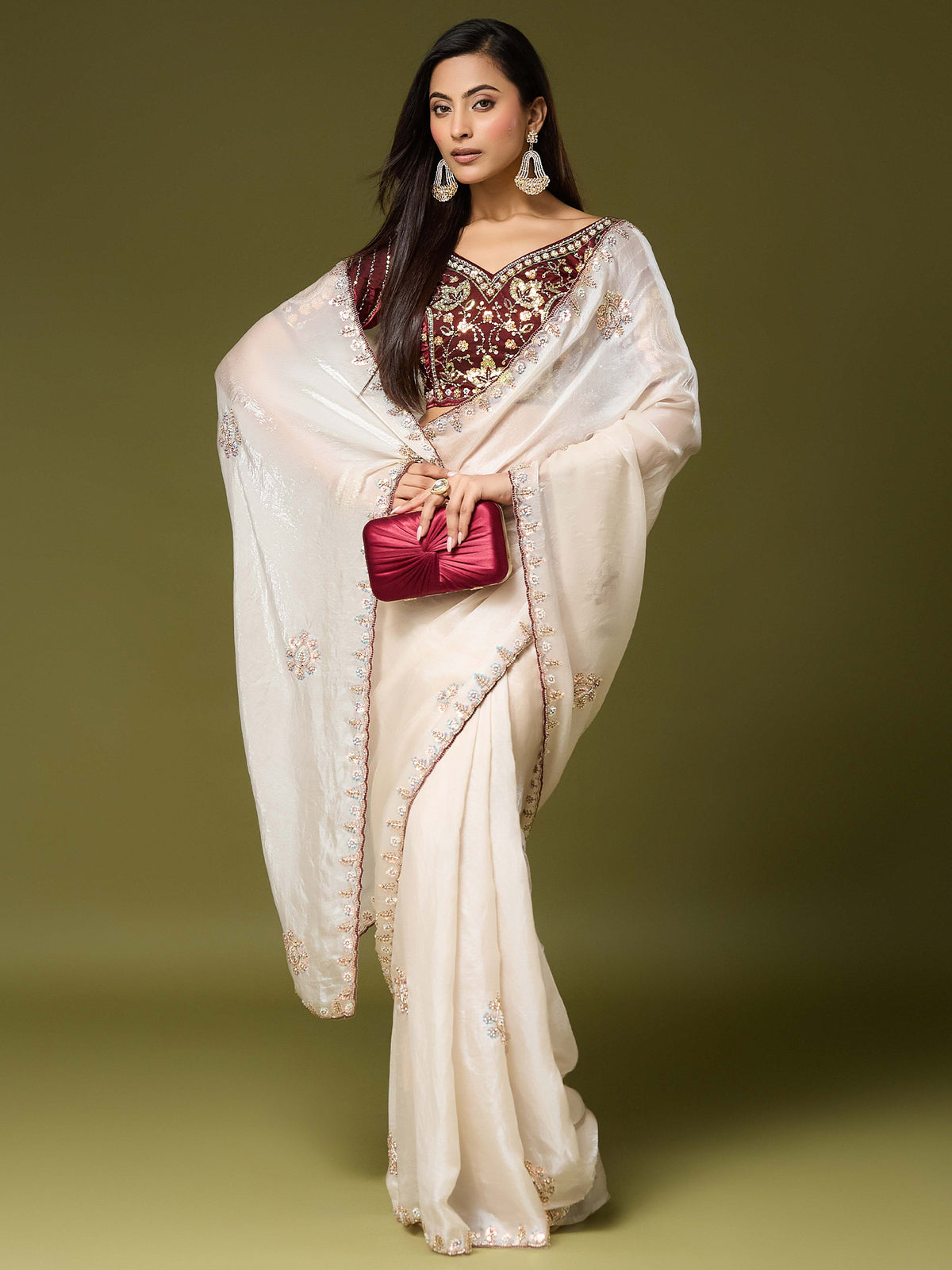 Off White Satin Silk saree – detail view 2