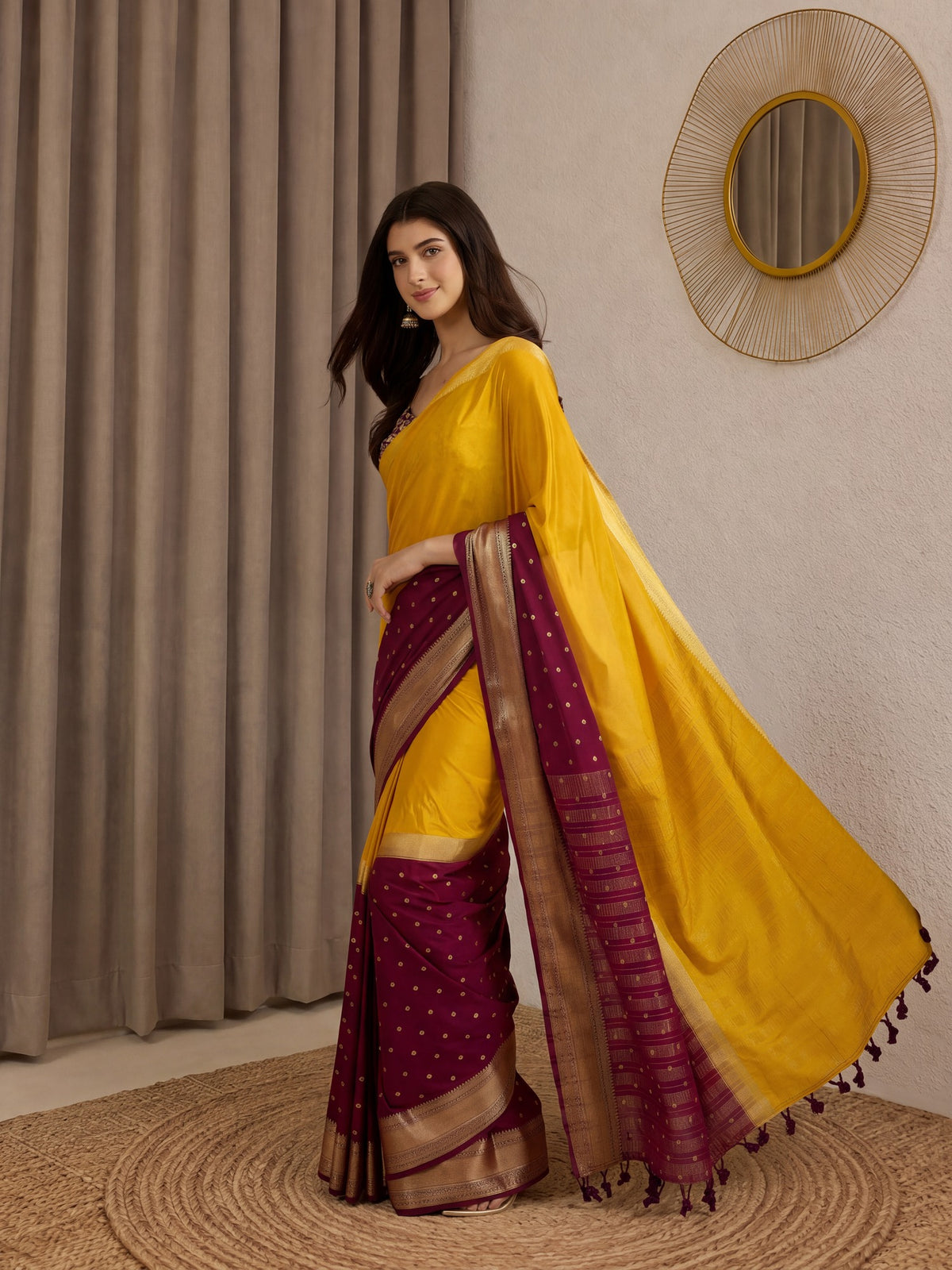 Mustard Mysore Silk saree – detail view 2
