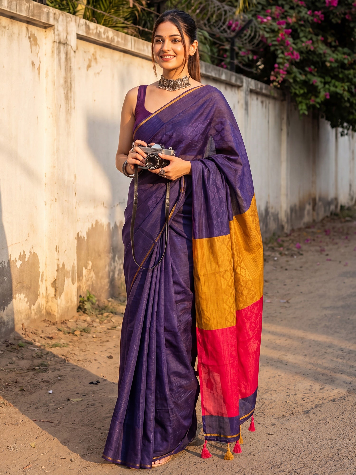 Blue Cotton saree – detail view 3