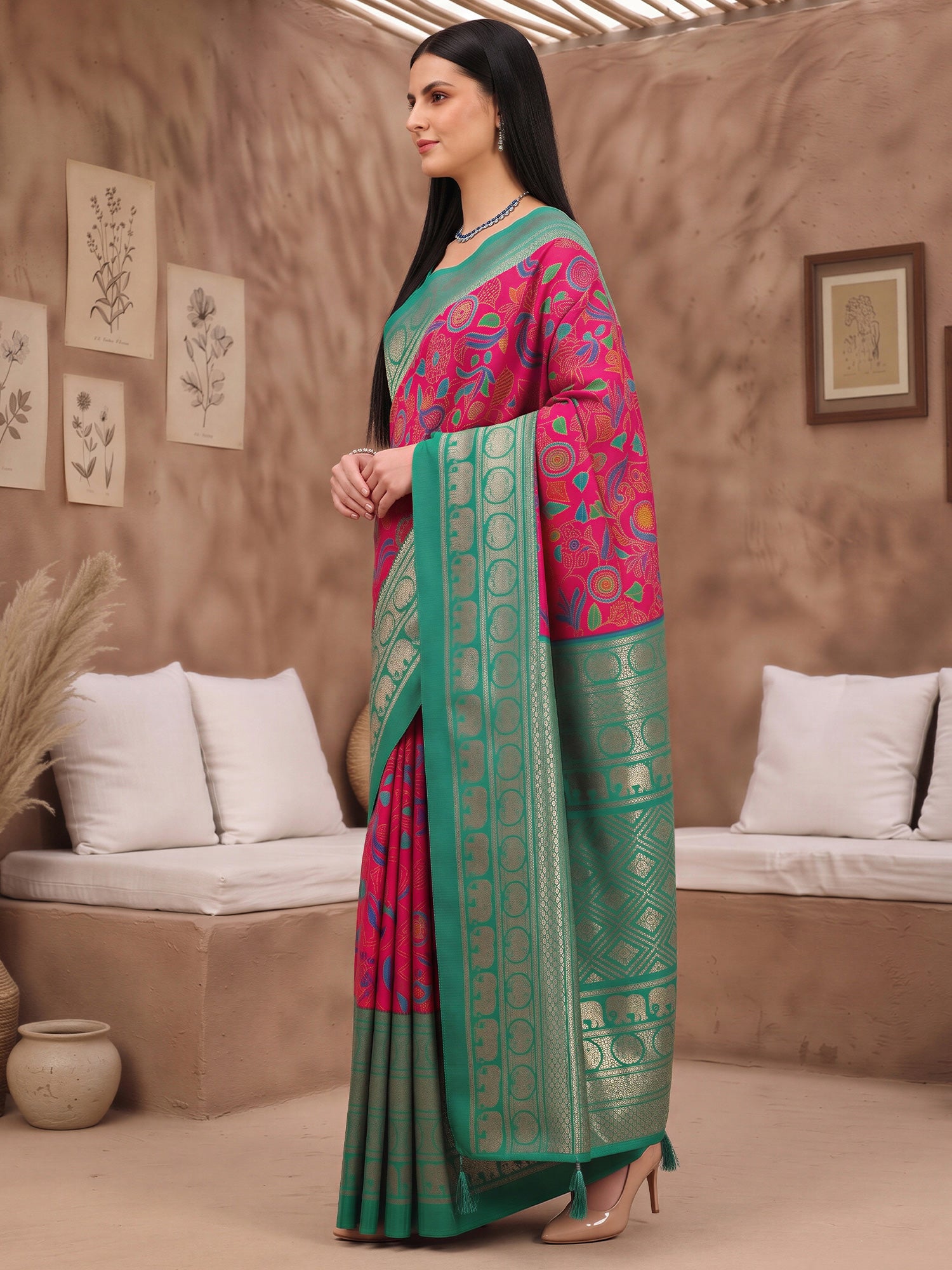 Pink Cotton Blend saree – detail view 2