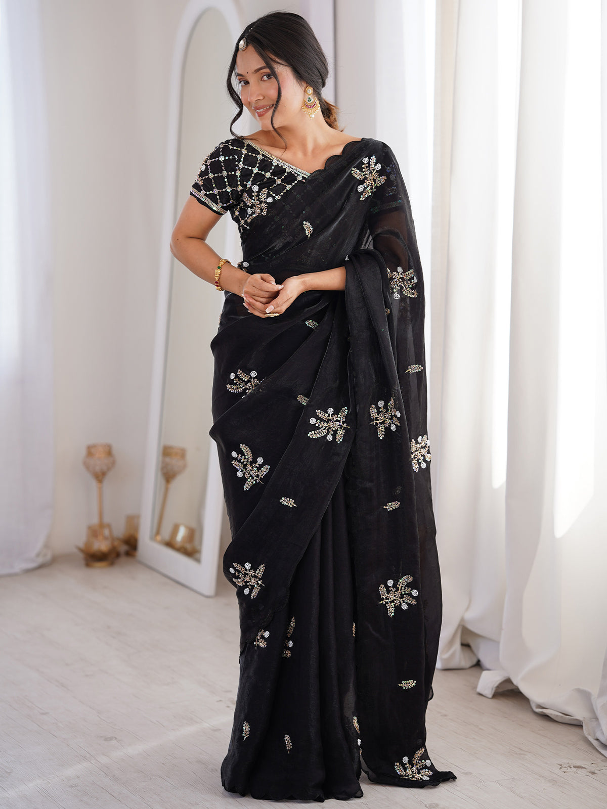 Black Satin saree – detail view 2