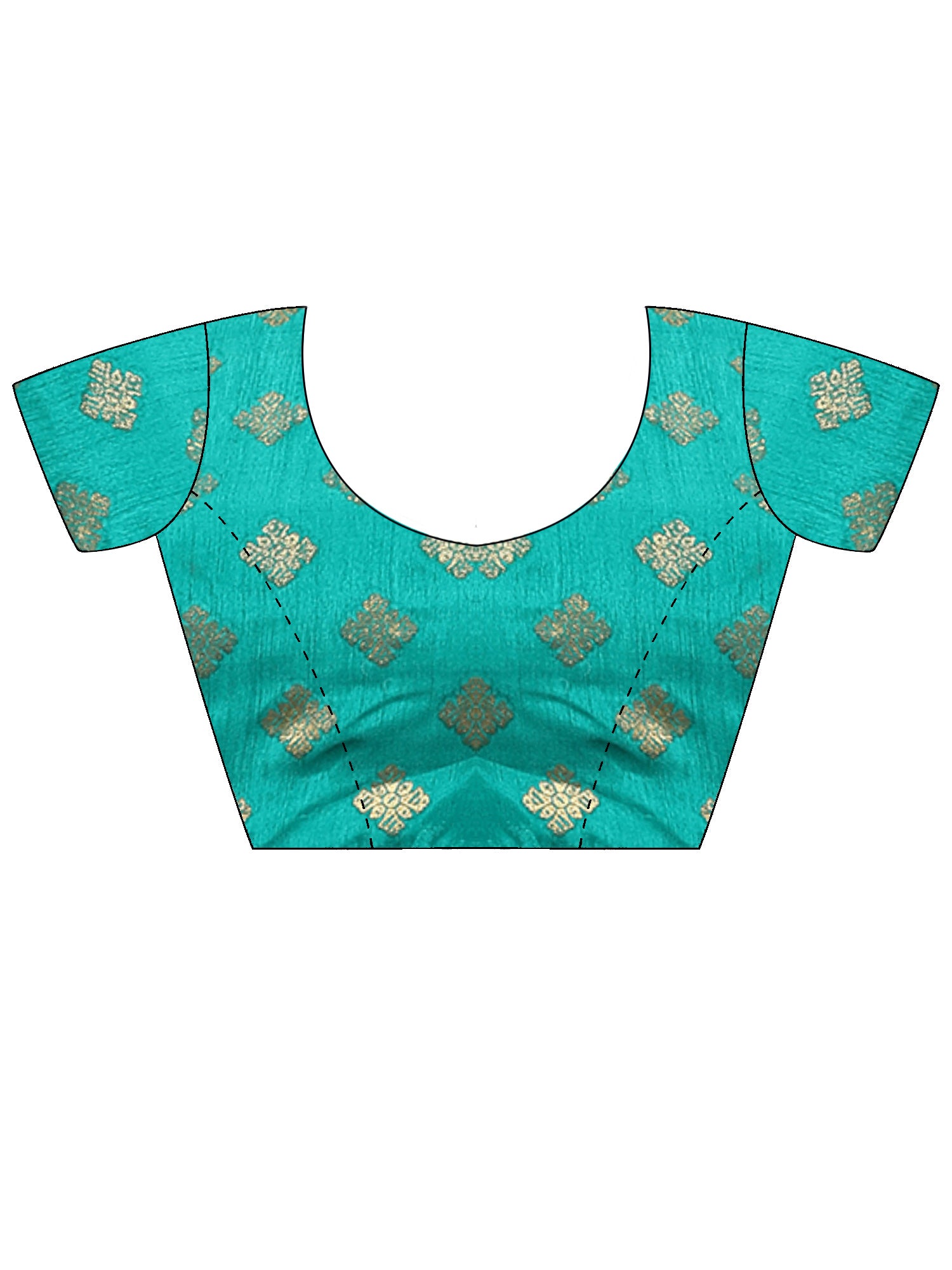 Unstitched aqua blue cotton blend blouse piece with ethnic motif design