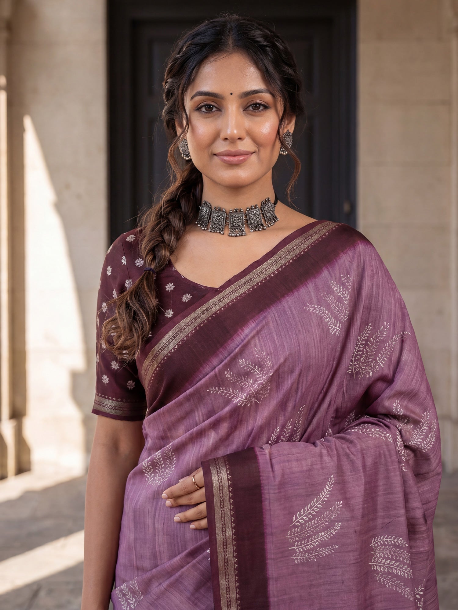 Purple Tussar Silk saree – detail view 4
