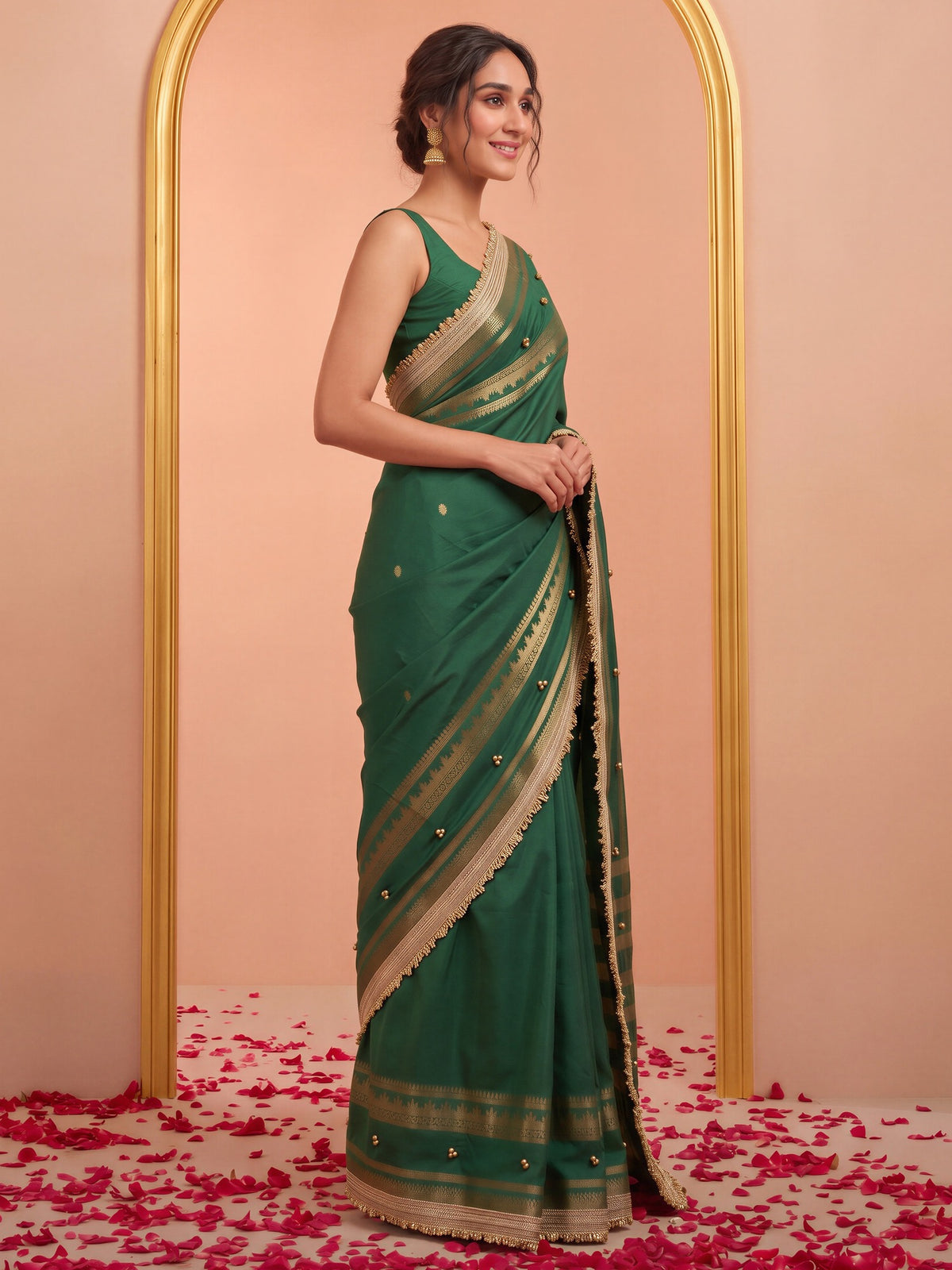 Green soft silk saree view 2