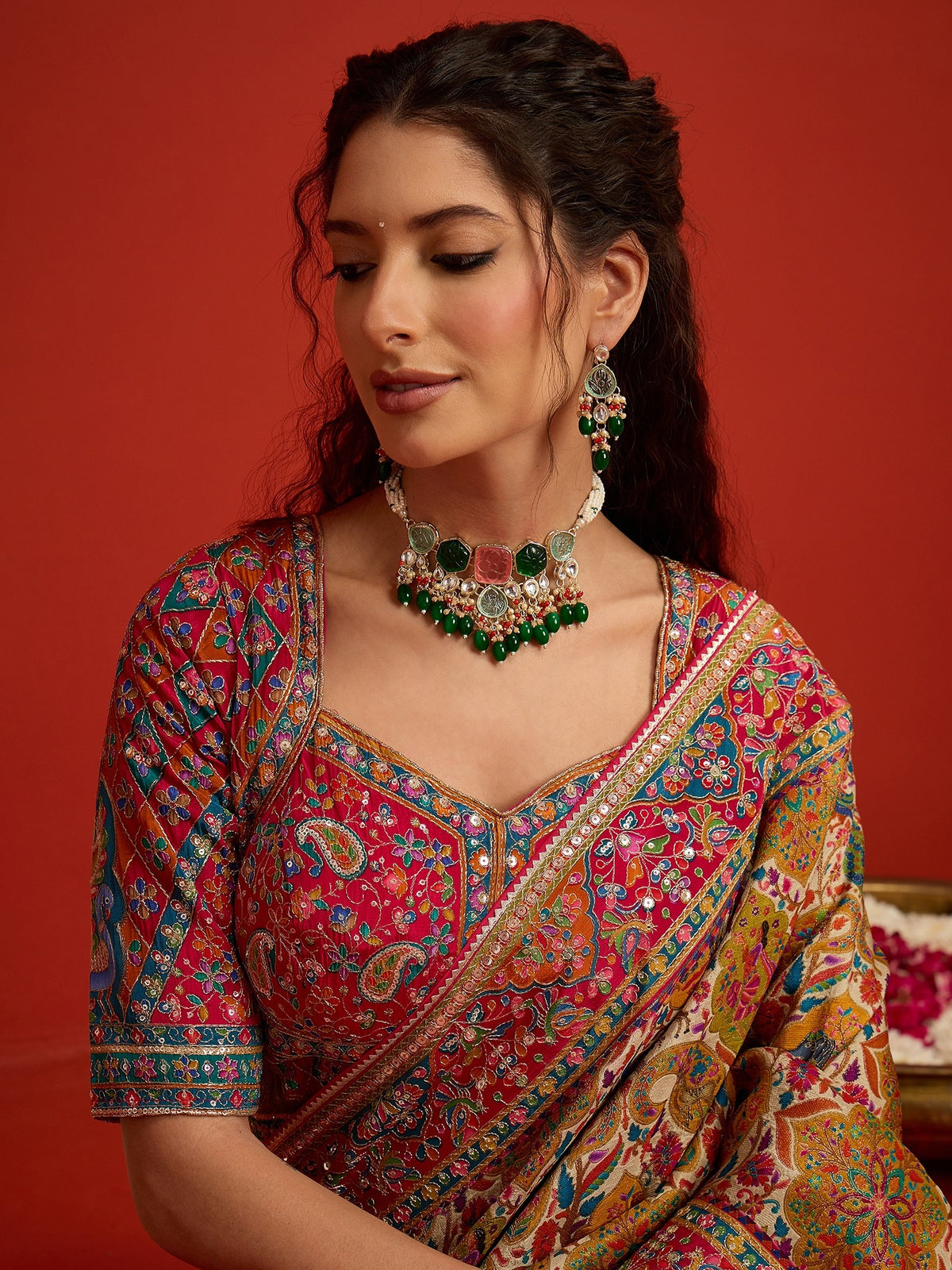 Cream Silk Blend saree – detail view 4