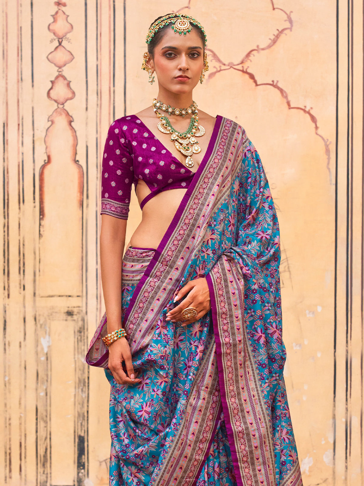 Teal Blue Silk Blend saree – detail view 3