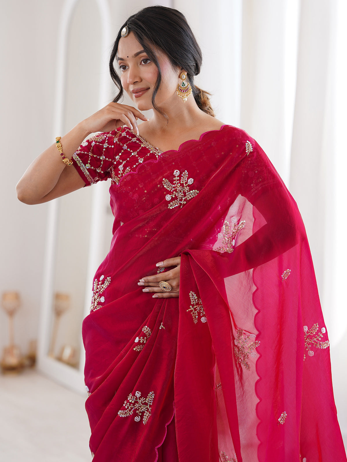 Pink Satin saree – detail view 3