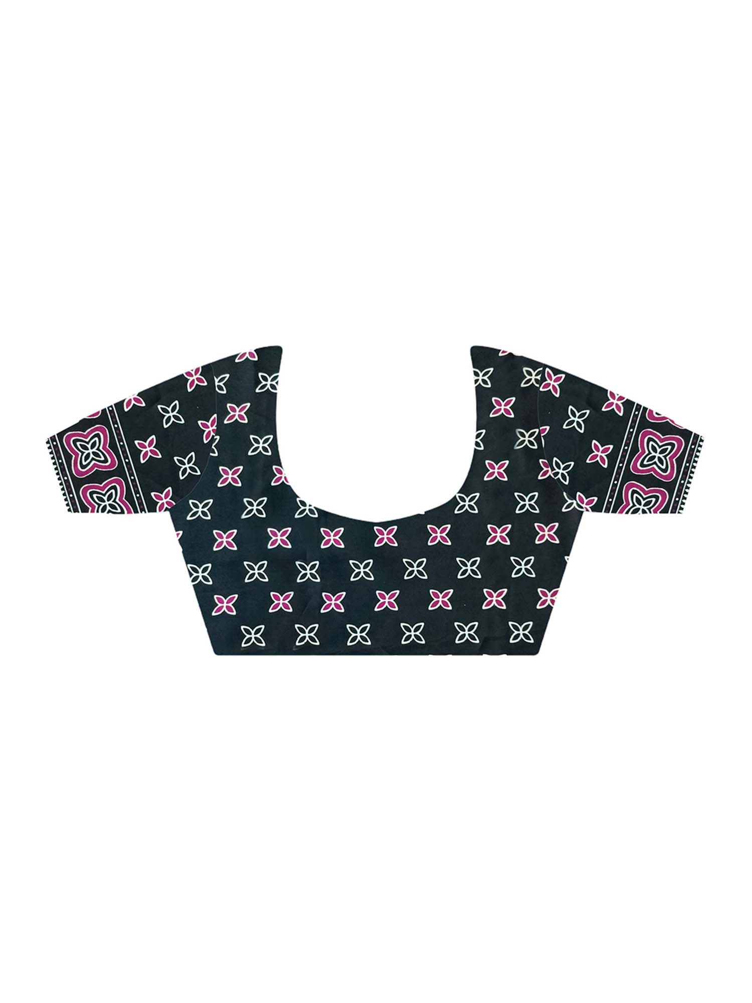 Unstitched black crepe blouse piece with ajrak design