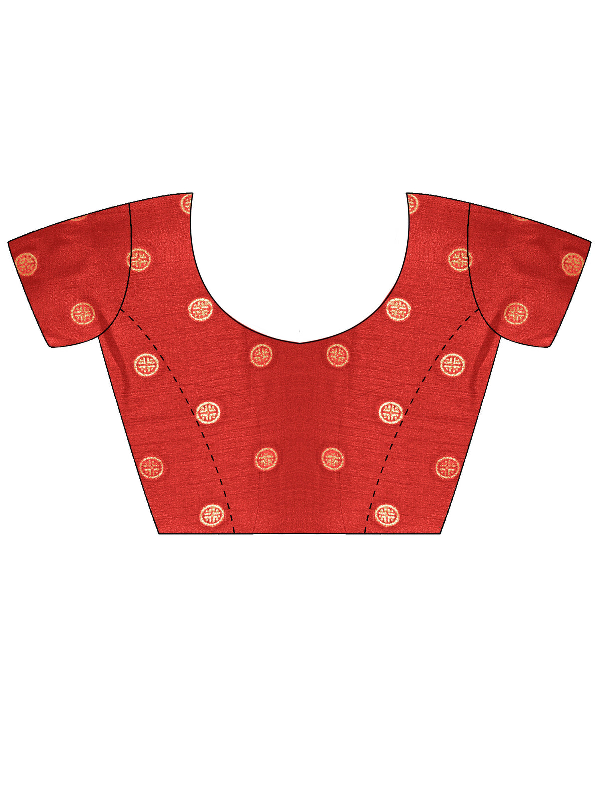 Unstitched red cotton blend blouse piece with foil design