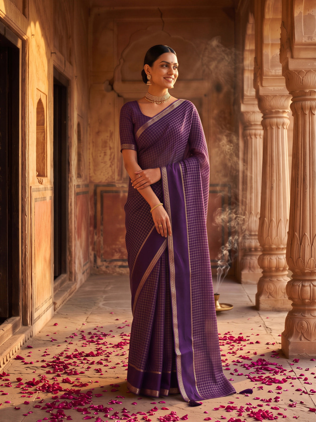 Purple Viscose saree – detail view 3