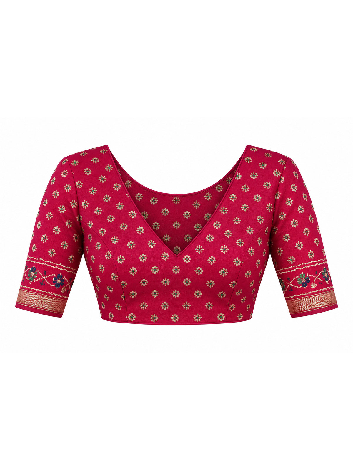 Unstitched pink silk blend blouse piece with ikat design